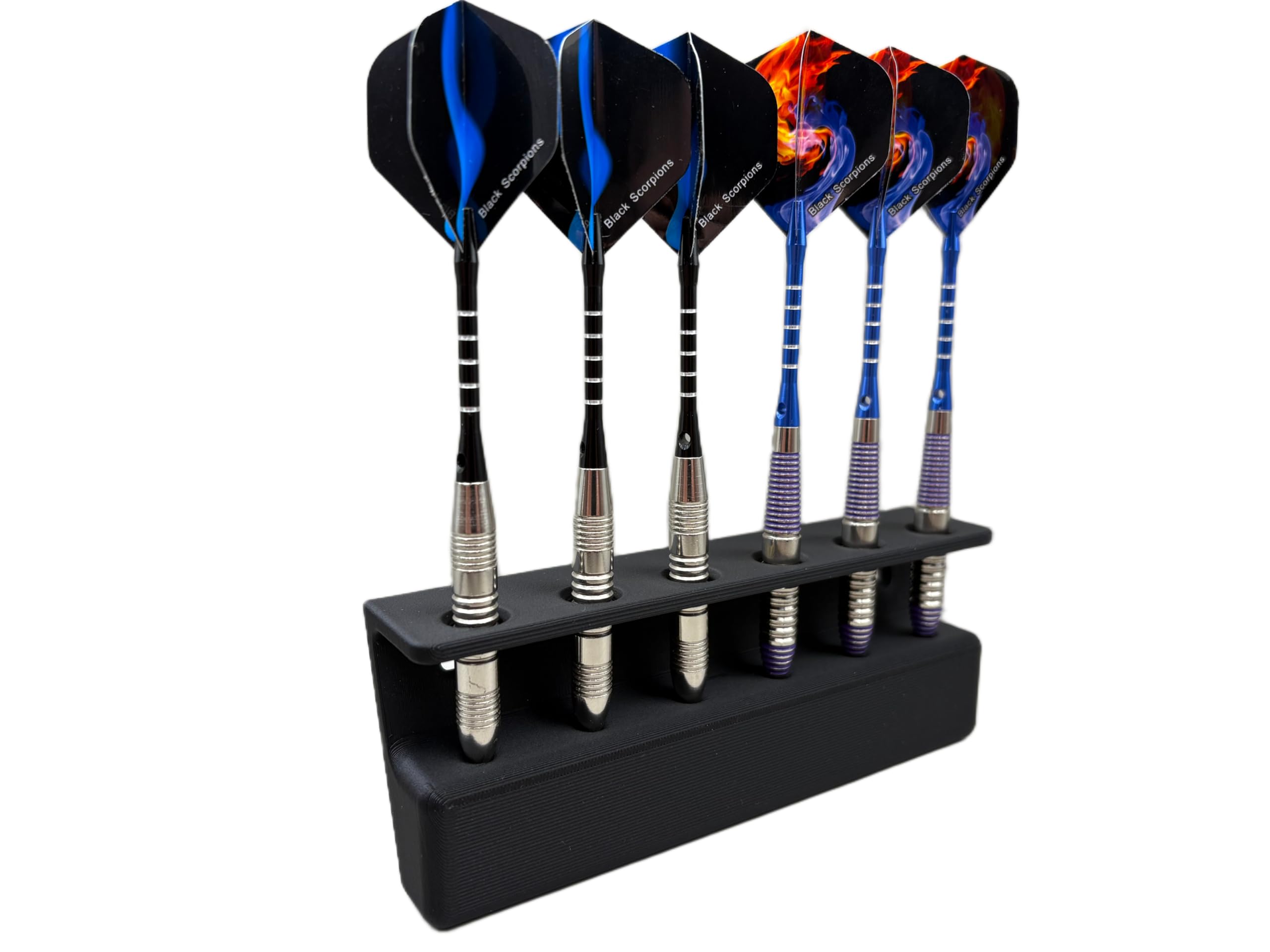 Manio 3DP Wall Mounted Dart Holder - 3D-Printed Carbon Fiber Texture, Black Matt PLACF - 3, 6 or 9 Dart Storage Rack - Durable, Stylish & Space - Saving Darts Organizer (6)