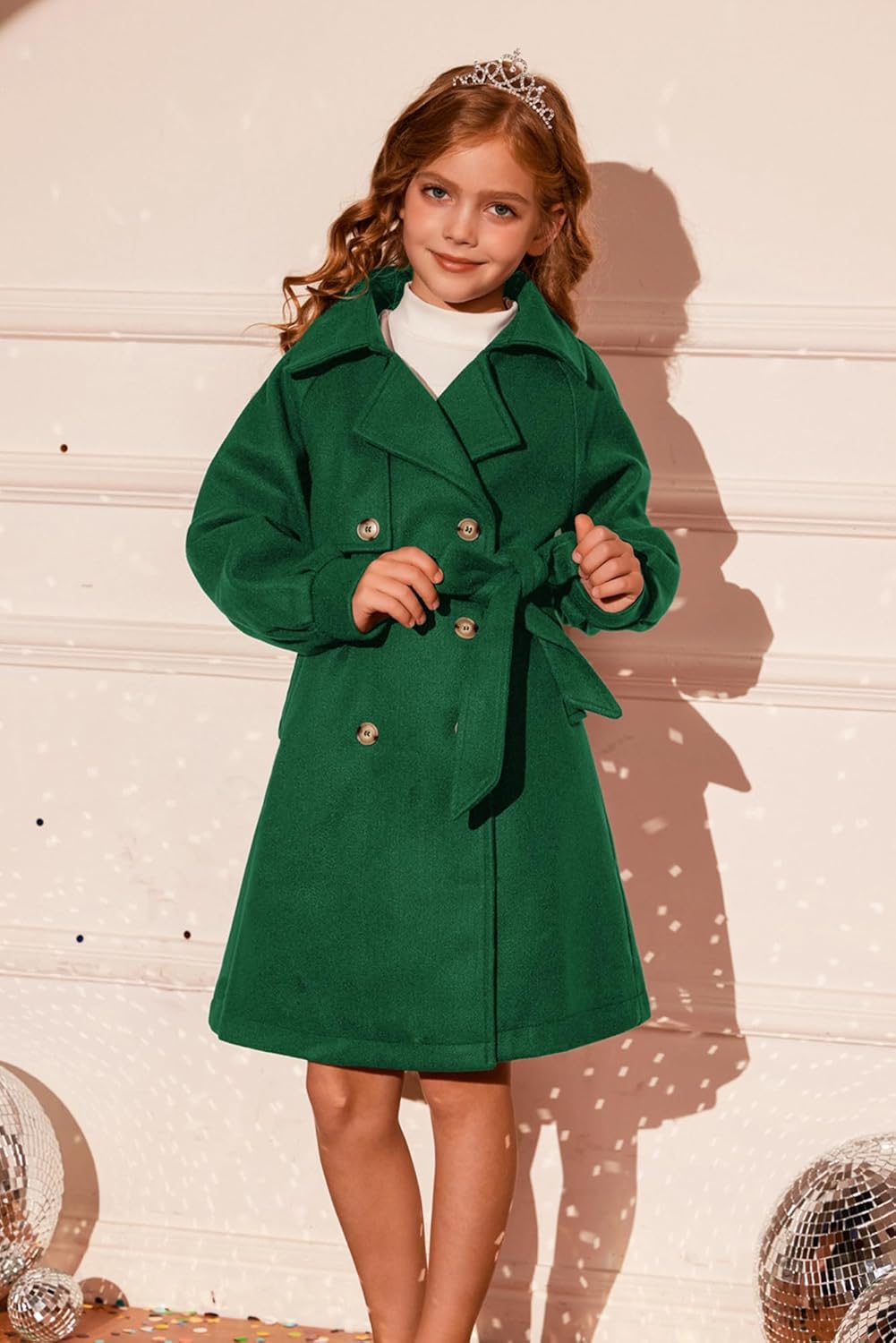 GRACE KARIN Girls Dress Coat Lapel Wool Blend Long Winter Jackets with Pockets Belt 6-14Y - Image 8