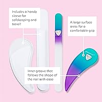 Vista 7 de BONA FIDE BEAUTY Lima de uñas de cristal checo con estuche y limas ergonómicas de vidrio para uñas naturales en paquete verde pastel y violeta
