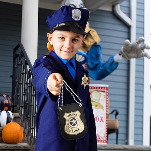 Miniatura 6 de AUUABEARONN Esposas de juguete de policía e insignia del sheriff, juego de juguetes de simulación de policía, esposas de cosplay para niños y niñas,