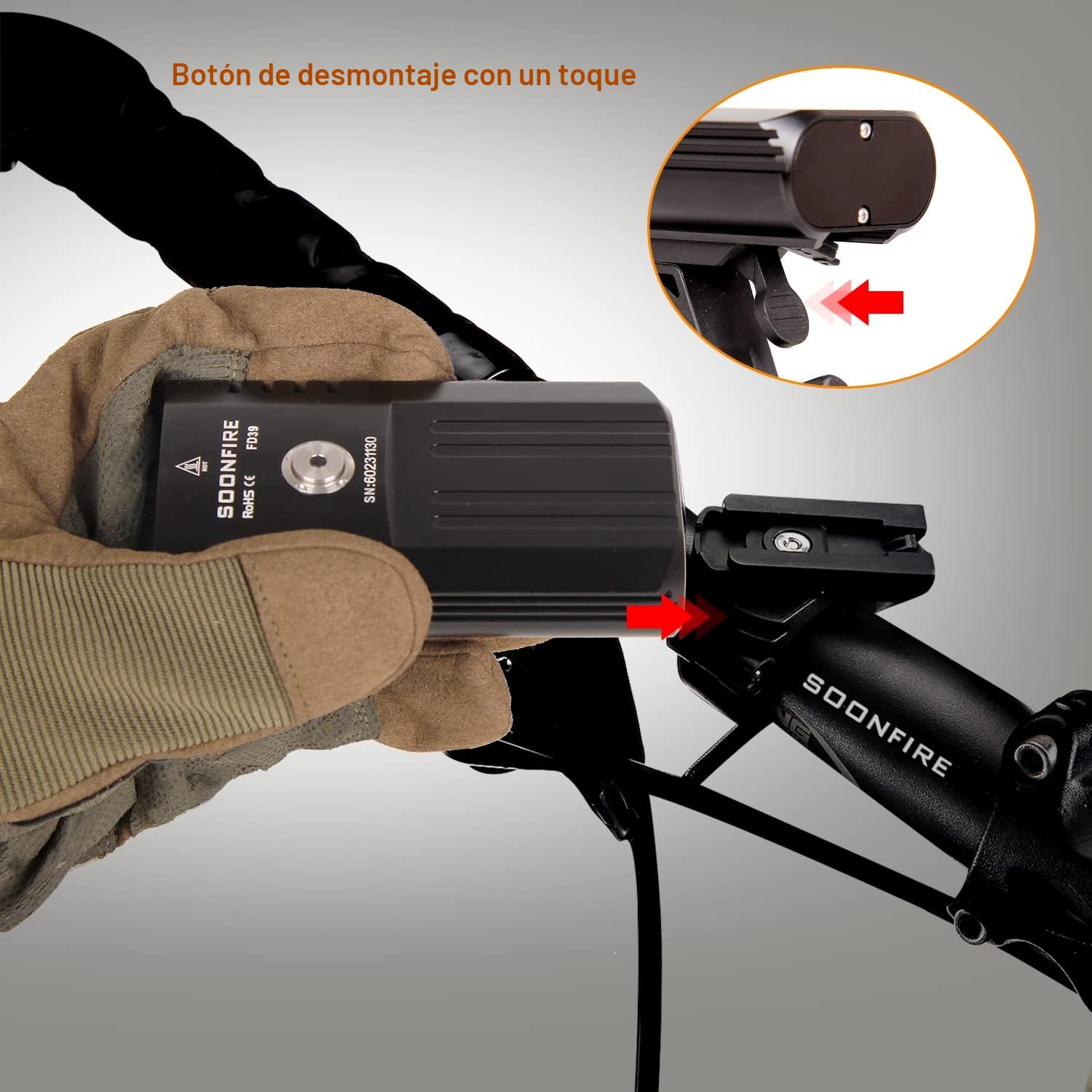 FD39 Faro Delantero de Bicicleta Recargable USB-C súper Brillante, 2 ledes de 2530 lúmenes con un Alcance Efectivo de 177 Metros, Resistente al Agua, Montaje y desmontaje rápido
