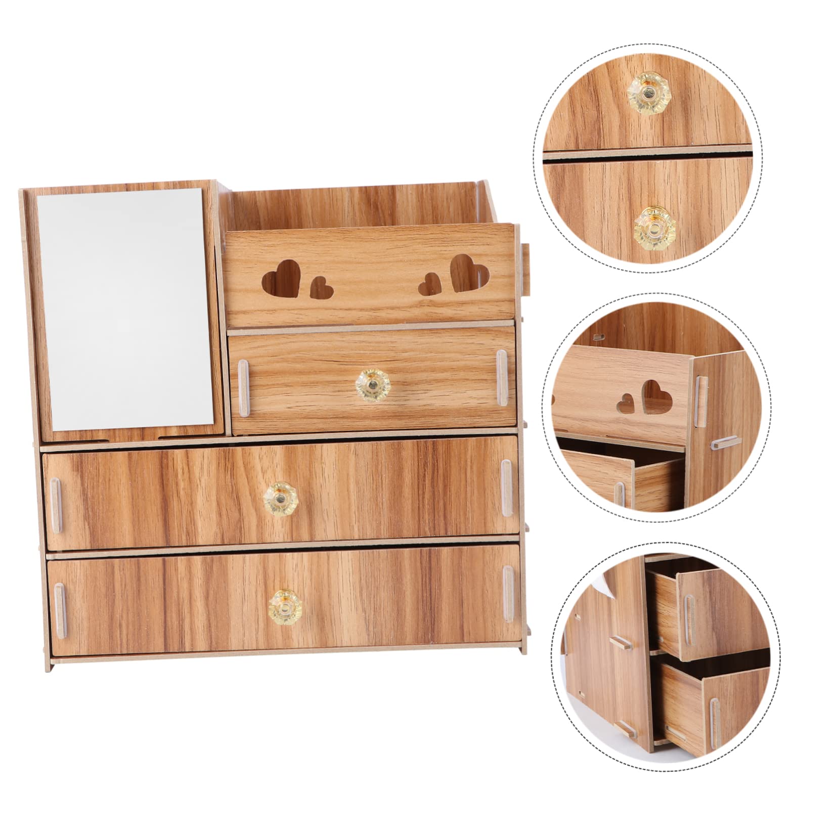 Boîte de Rangement Cosmétiques en Bois Miroir, Tiroirs