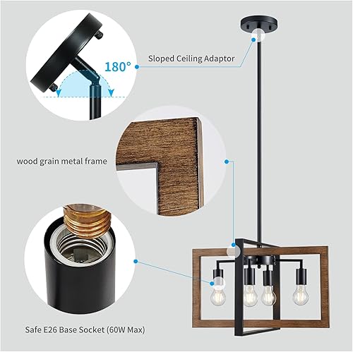 Miniatura 6 de XINGQI Lámpara de araña negra de 4 luces moderna para comedor, sala de estar, isla de cocina, luces colgantes de metal industrial con acabado de