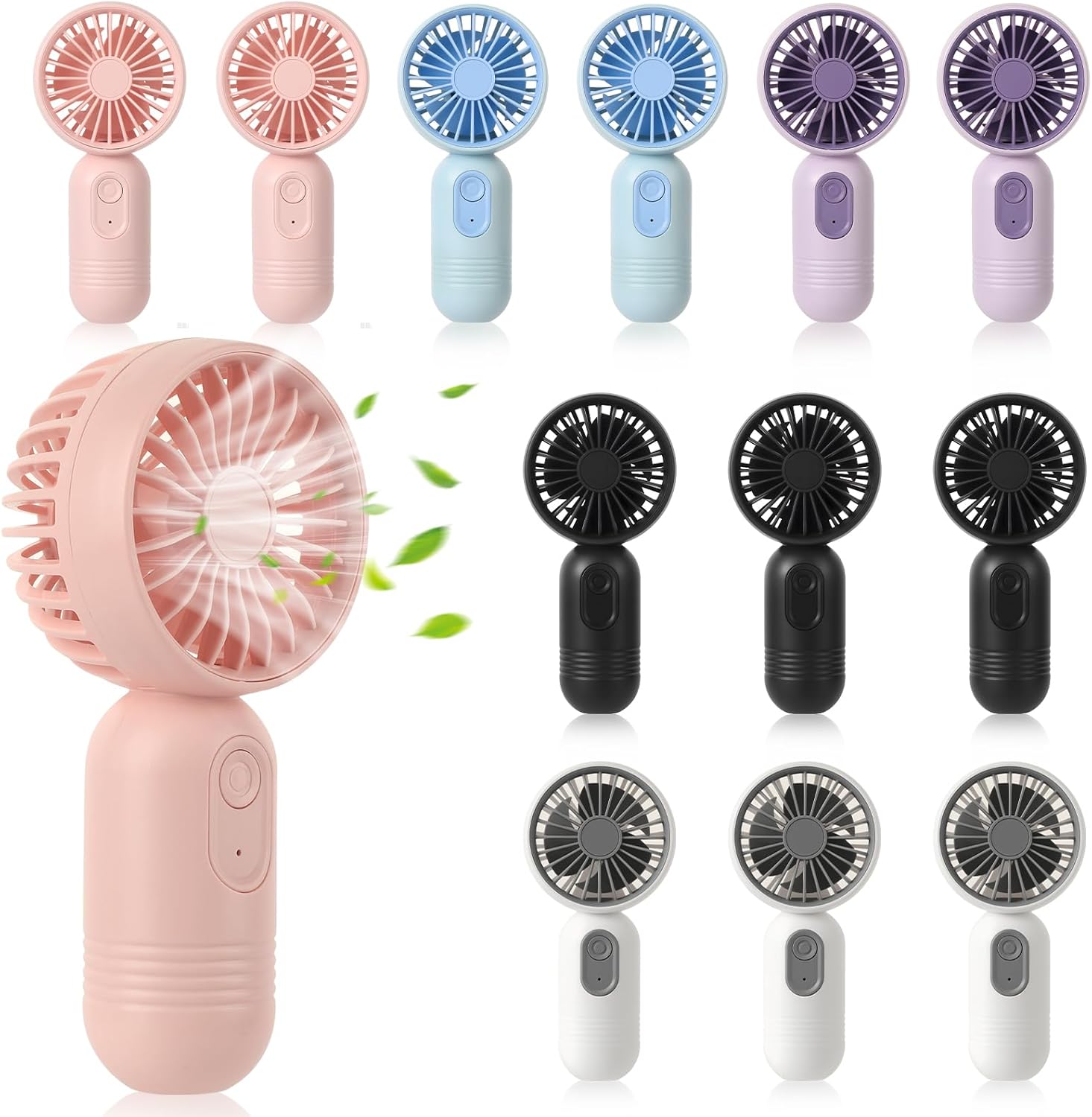 12 Pack Mini Portable Fan Bulk, Cute Handheld Personal Fan, USB Rechargeable Eyelash Fan, 3 Speeds Lightweight Small Cooling Fan for Makeup, Travel, Office, Outdoor, Women Men Kids (Multicolor)