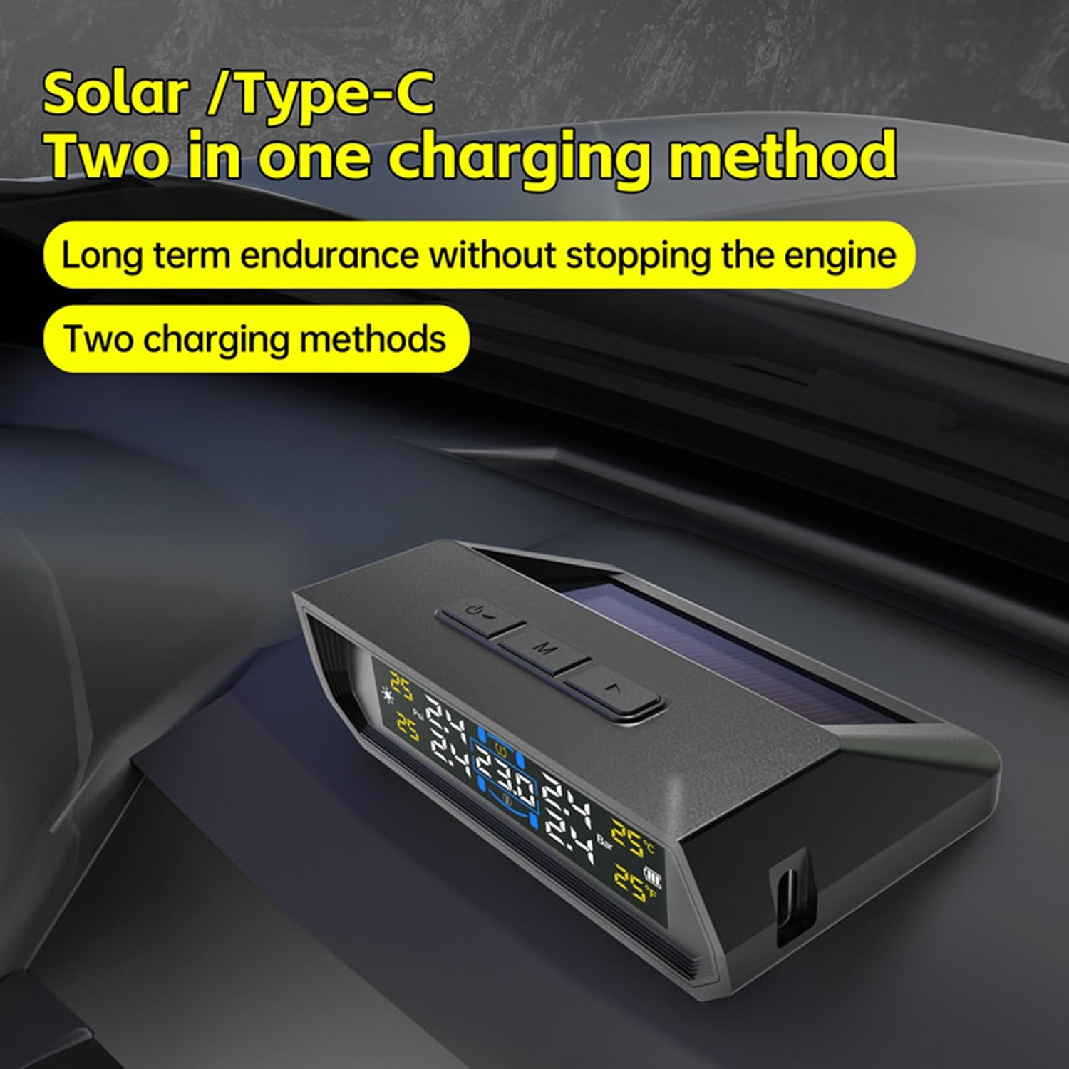 ordinarYone Sun-powered TPMS with built-in sensors for real-time tire pressure and temperature for cars and motorcycles