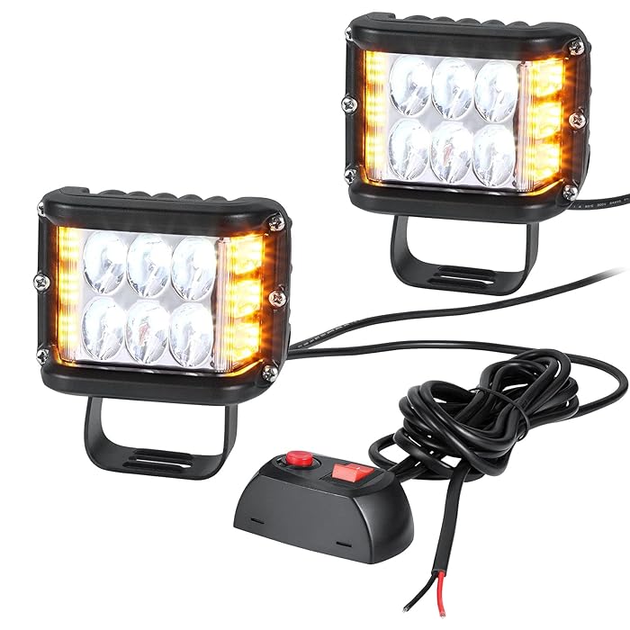 Buy 2 in 1 Amber White Strobe Dual Side Shooter LED Pod Lights, WOWTOU