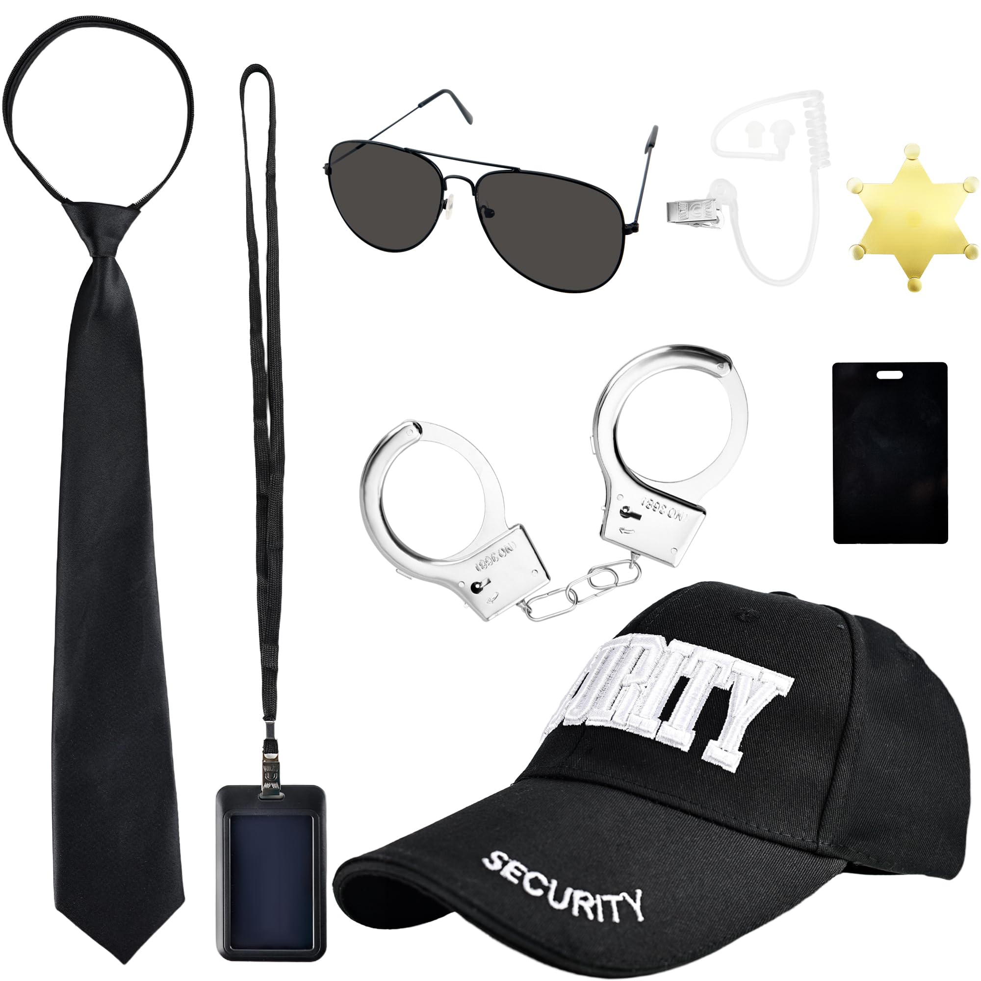 8 Pcs Kids Secret Service Costume Earpiece Acoustic Tube Headset Black Hat Sunglasses Playing Cosplay Security Guard Dress up for Boys Spy Police FBI Toys Halloween Outfit