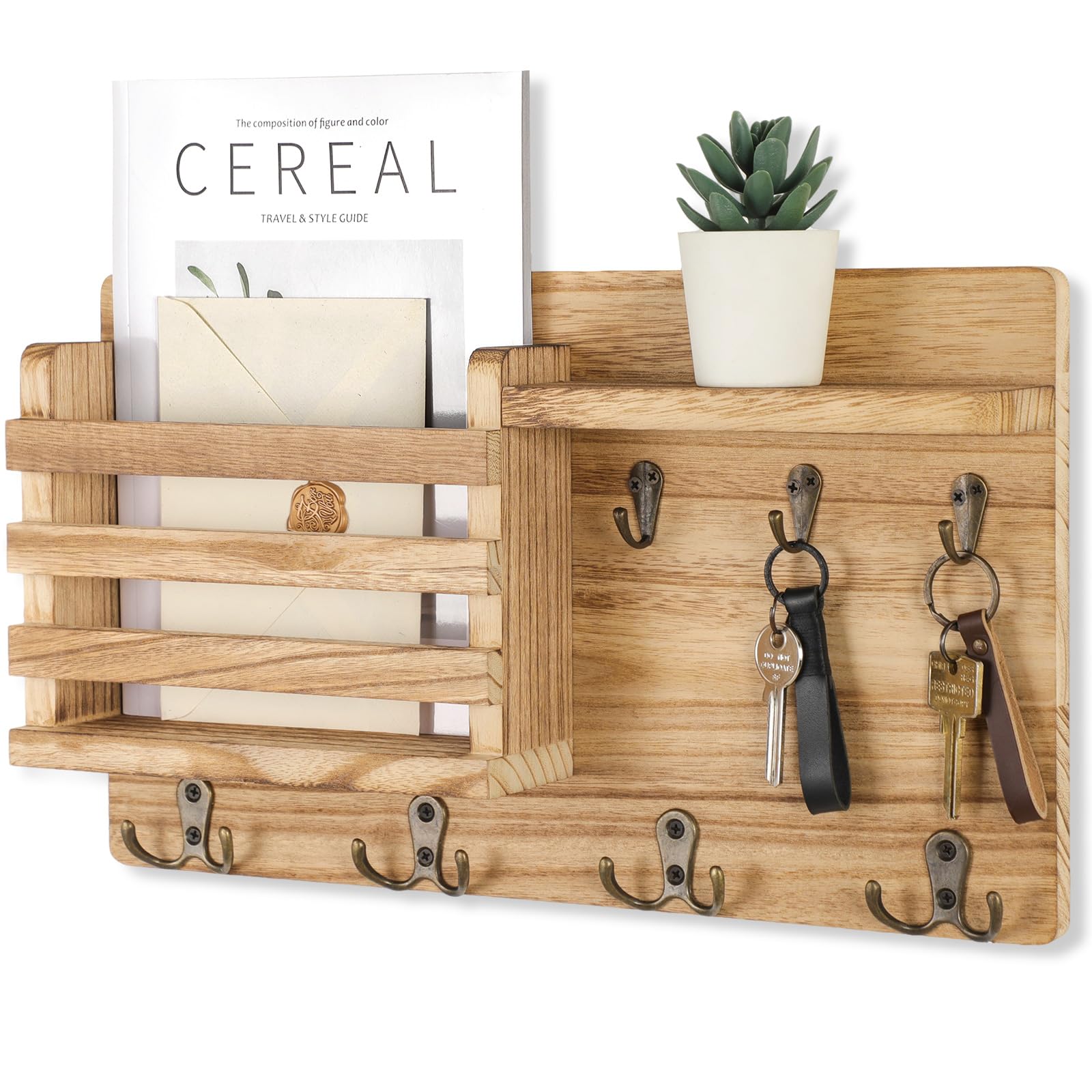 Ilyapa Porte-clés Et Courrier Avec étagère - Support Mural En Bois Et