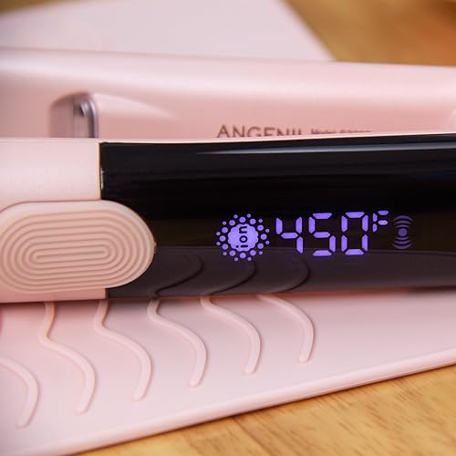 Miniatura 7 de ANGENIL Pro Titanium - Plancha de pelo de hierro plano, alisador y rizador de doble voltaje antiquemaduras, 2 en 1, alisador de pelo rosa redondo de