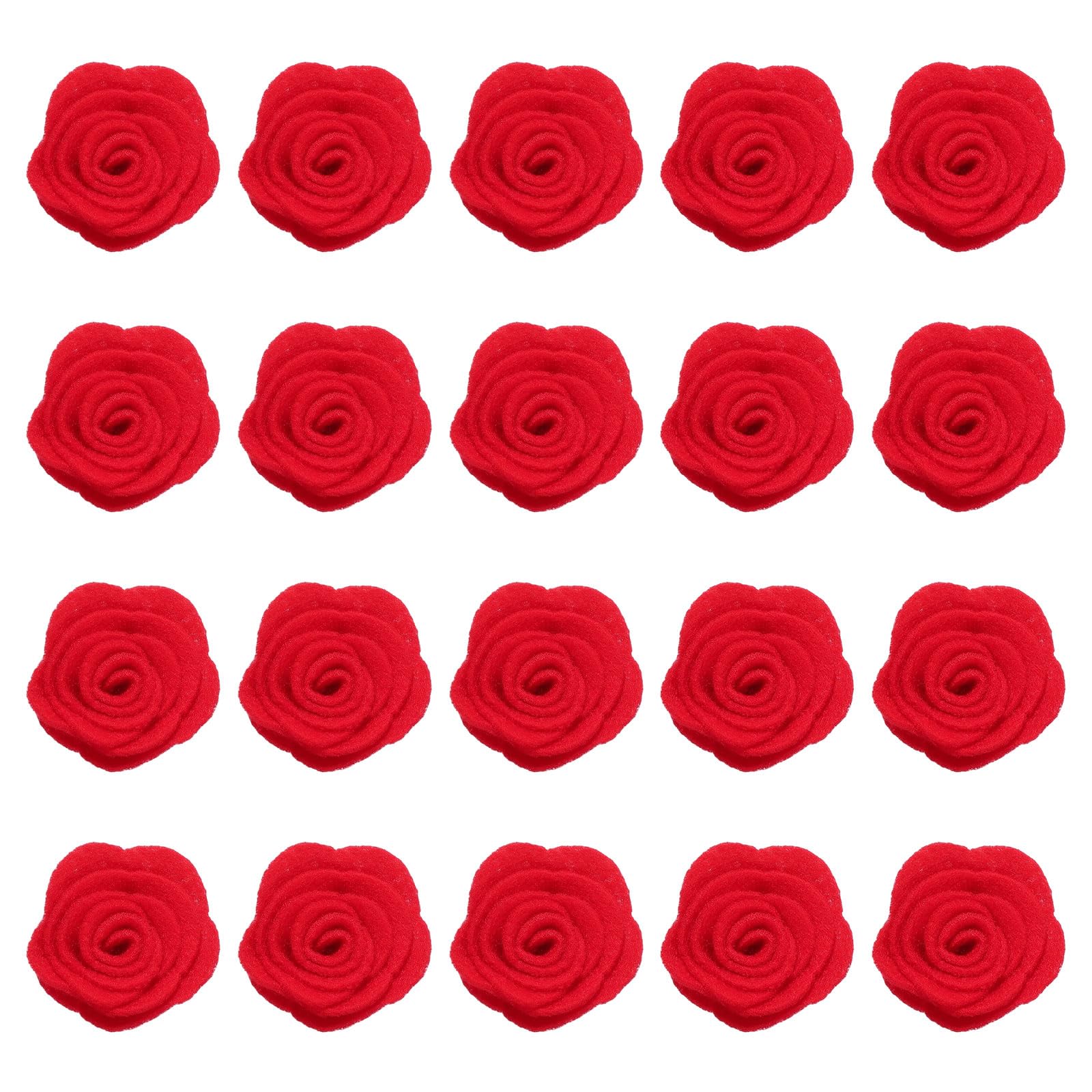 sourcing map 20Pcs Felt Fabric Flowers Embellishments, 1.57" Nonwoven Camellia Sewing Appliques Ornament Artificial Flower Heads for DIY Wedding Party Scrapbook Hair Decorations, Red