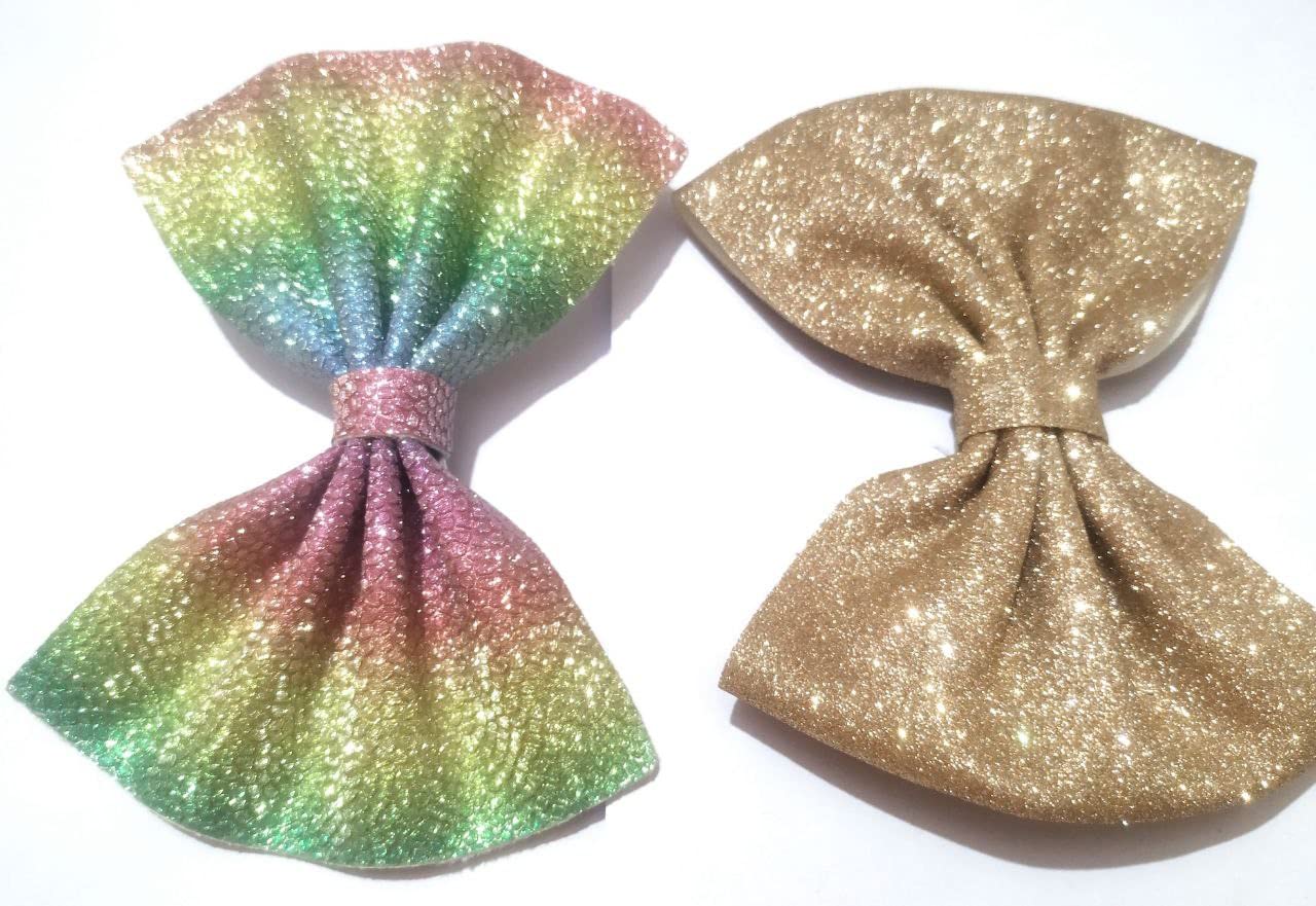 BRIKSHI Large Glitter Hair Bows Ties for Girls Women Silk-Stylish French Bow Hair Clip Bowknot Hair Barrettes Bow (multi and Dark Golden) color Pack Of 2 (B0C5RMZVXG) Amazon Price History, Amazon Price Tracker