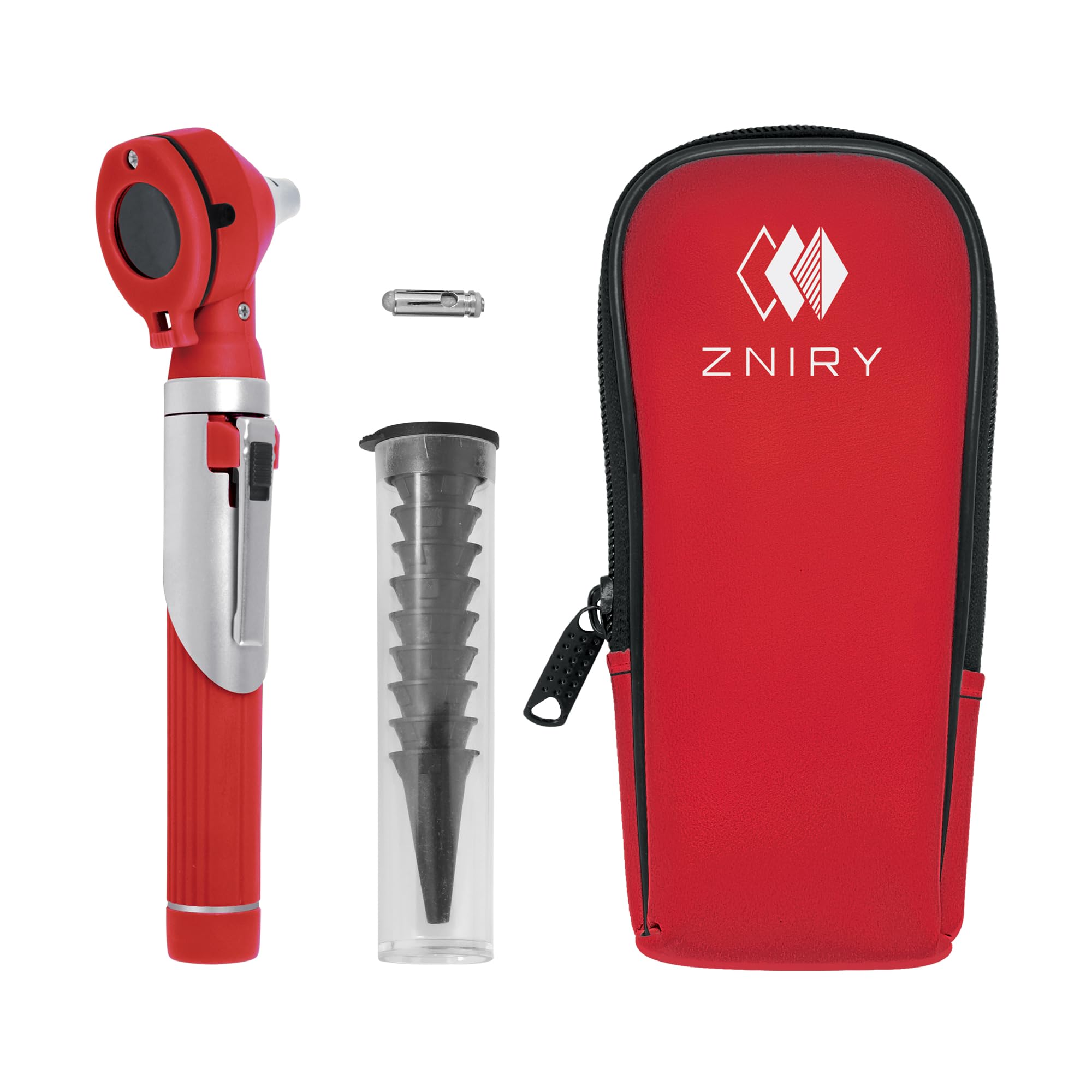 Fiber Optic Mini Otoscope - Ear Scope with Light for Infection Detection, Wax Removal, and at-Home ENT Exams (Red Color)