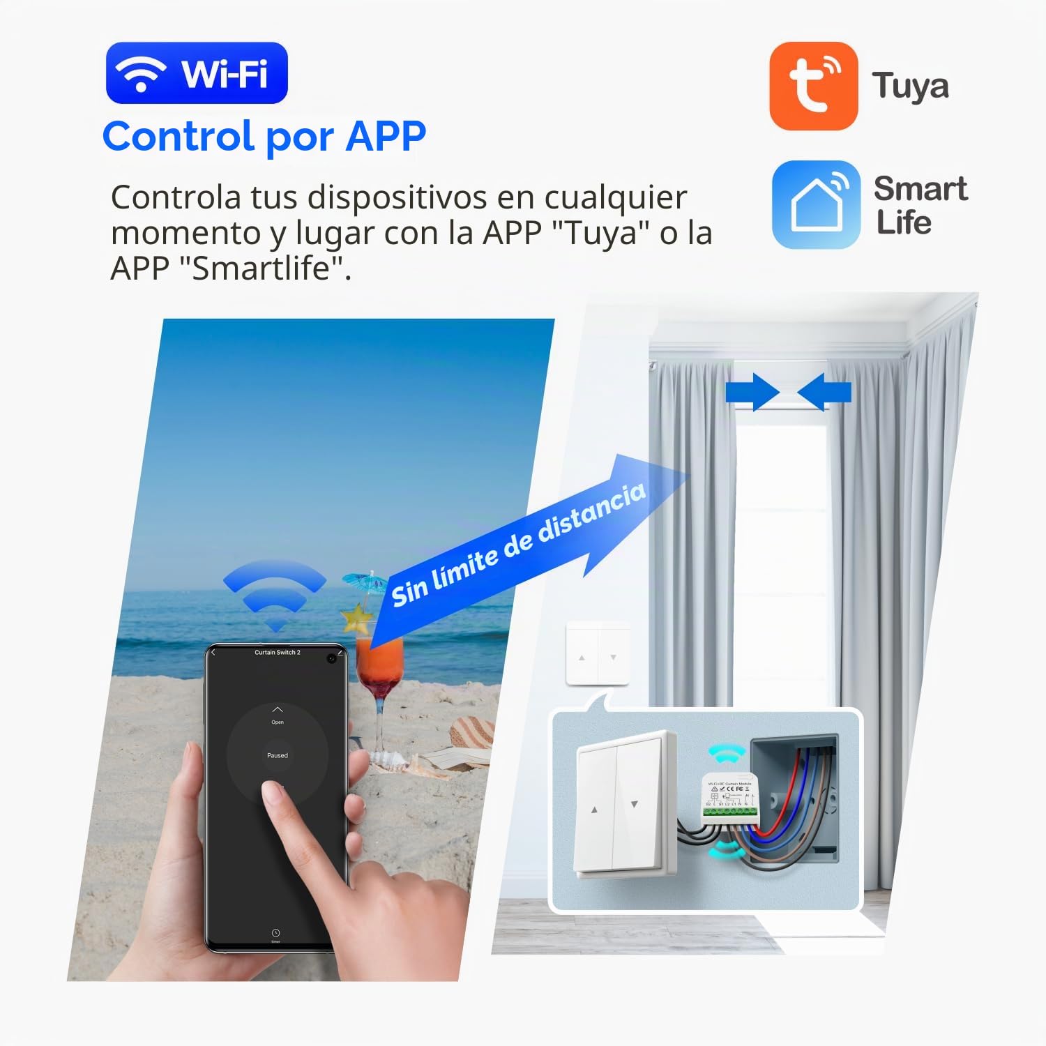 DieseRC Módulo de controlador de persiana enrollable inteligente inalámbrico AC 230V 220V, controlador WIFI de aplicación Tuya Compatible con Alexa/Google Home APP Control e interruptores manuales