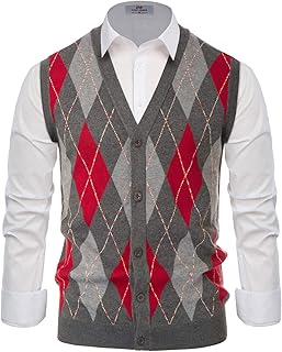 PJ Paul Jones Men's Sweater Vest Cardigan Button Front Knitwear Contrast Color Argyle Sweater Vest