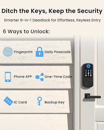 Miniatura 2 de Cerraduras inteligentes para puerta delantera, cerradura de puerta de huella dactilar sin llave, cerradura inteligente con teclado electrónico con