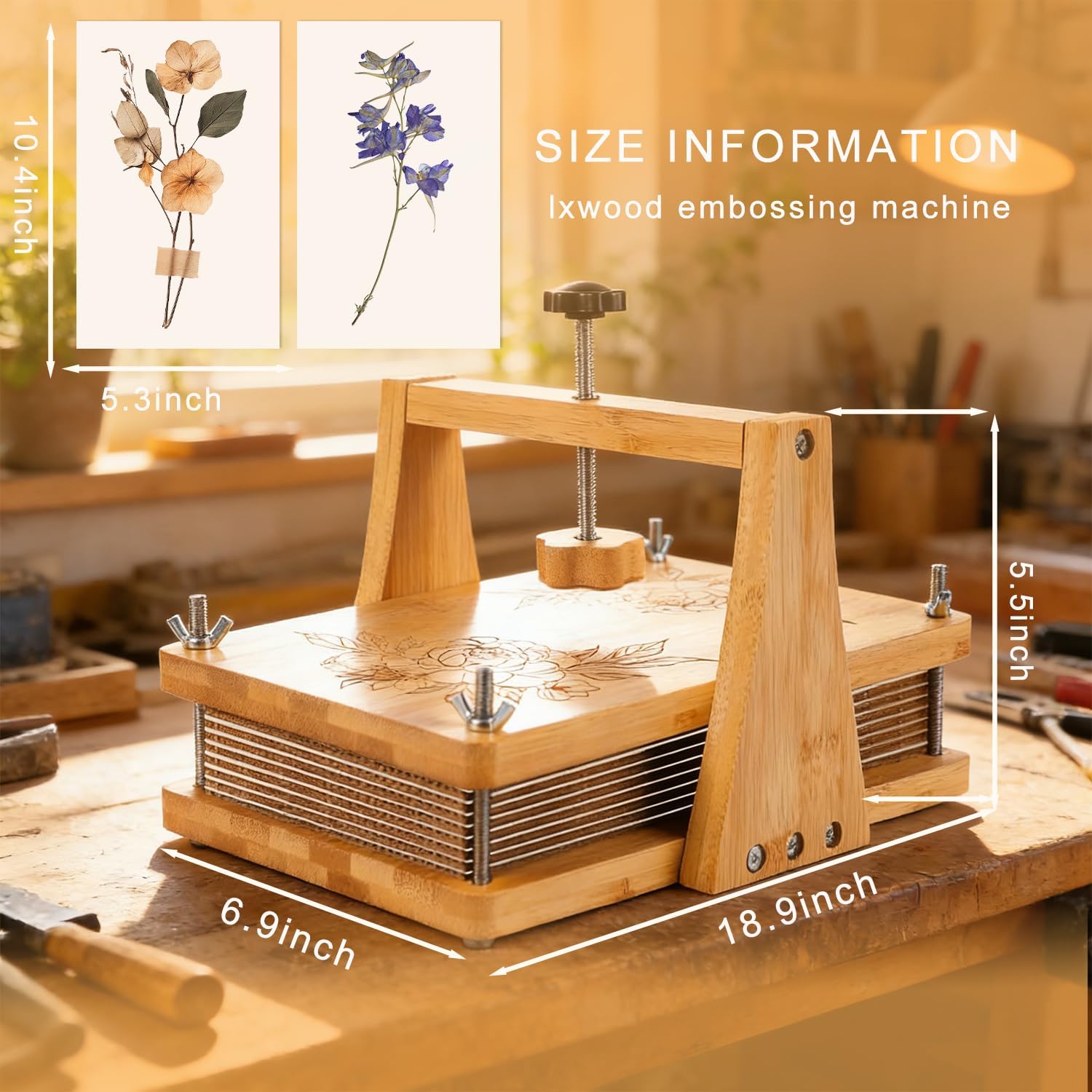 DecorYc Large Floral Press-10.8”x6.9” Wooden Dried Flower Making Kit-Pressure Flowers Pressed DIY Art Gift for Adult Craft Lovers