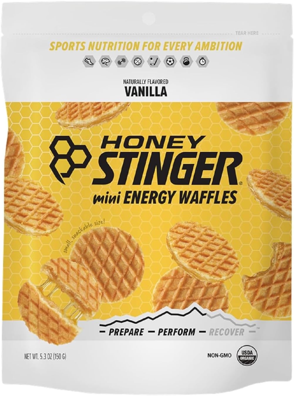 Honey Stinger Organic Mini Vanilla Waffles, Energy Stroopwafel for Exercise, Endurance and Performance, Sports Nutrition for Home & Gym, Pre and Post Workout, 1 Bag, 5.3 Ounces