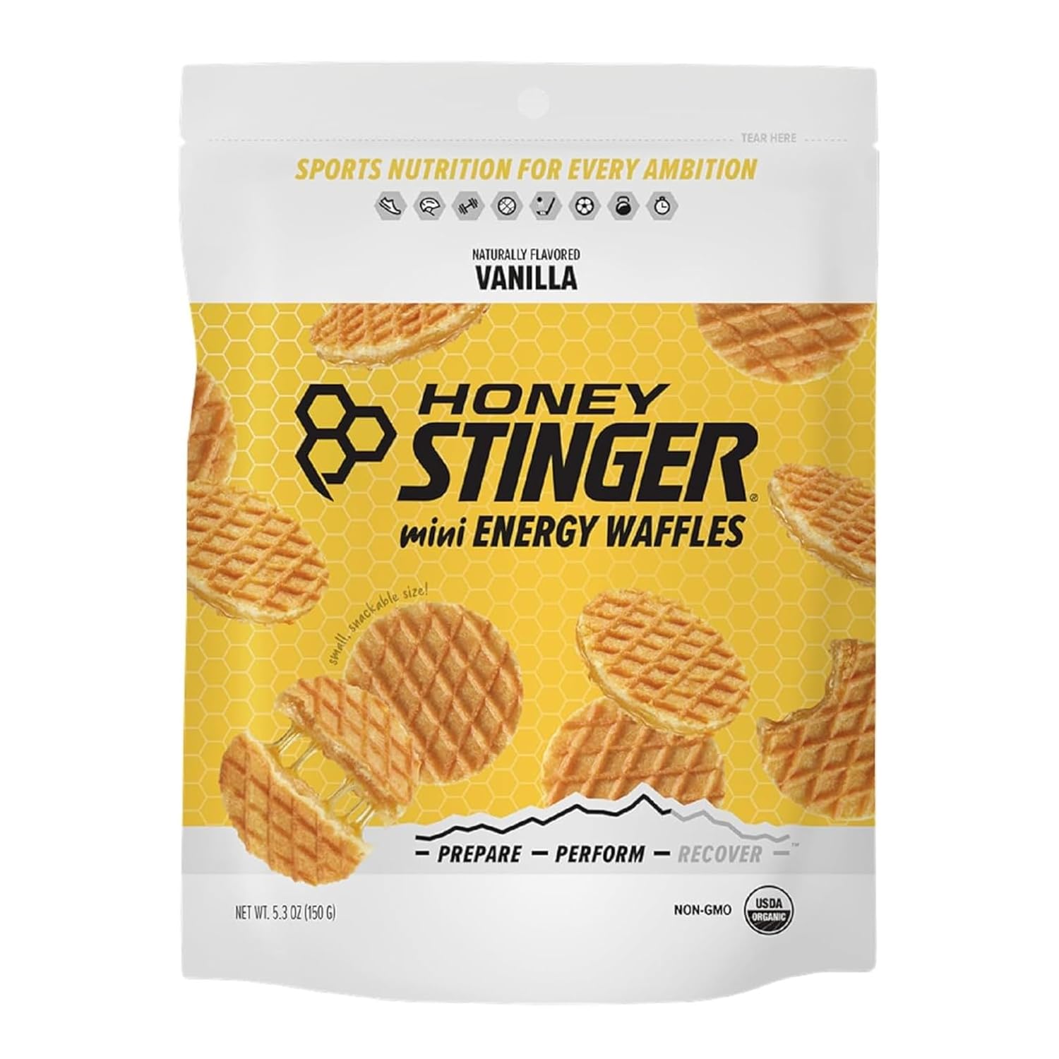 Honey Stinger Organic Mini Vanilla Waffles, Energy Stroopwafel for Exercise, Endurance and Performance, Sports Nutrition for Home & Gym, Pre and Post Workout, 1 Bag, 5.3 Ounce Vanilla 1 Count