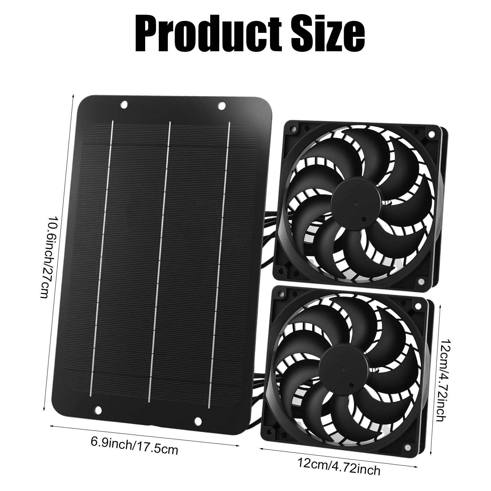 Joycabin Ventilateur solaire 12V 10W double extraction portable pour serre