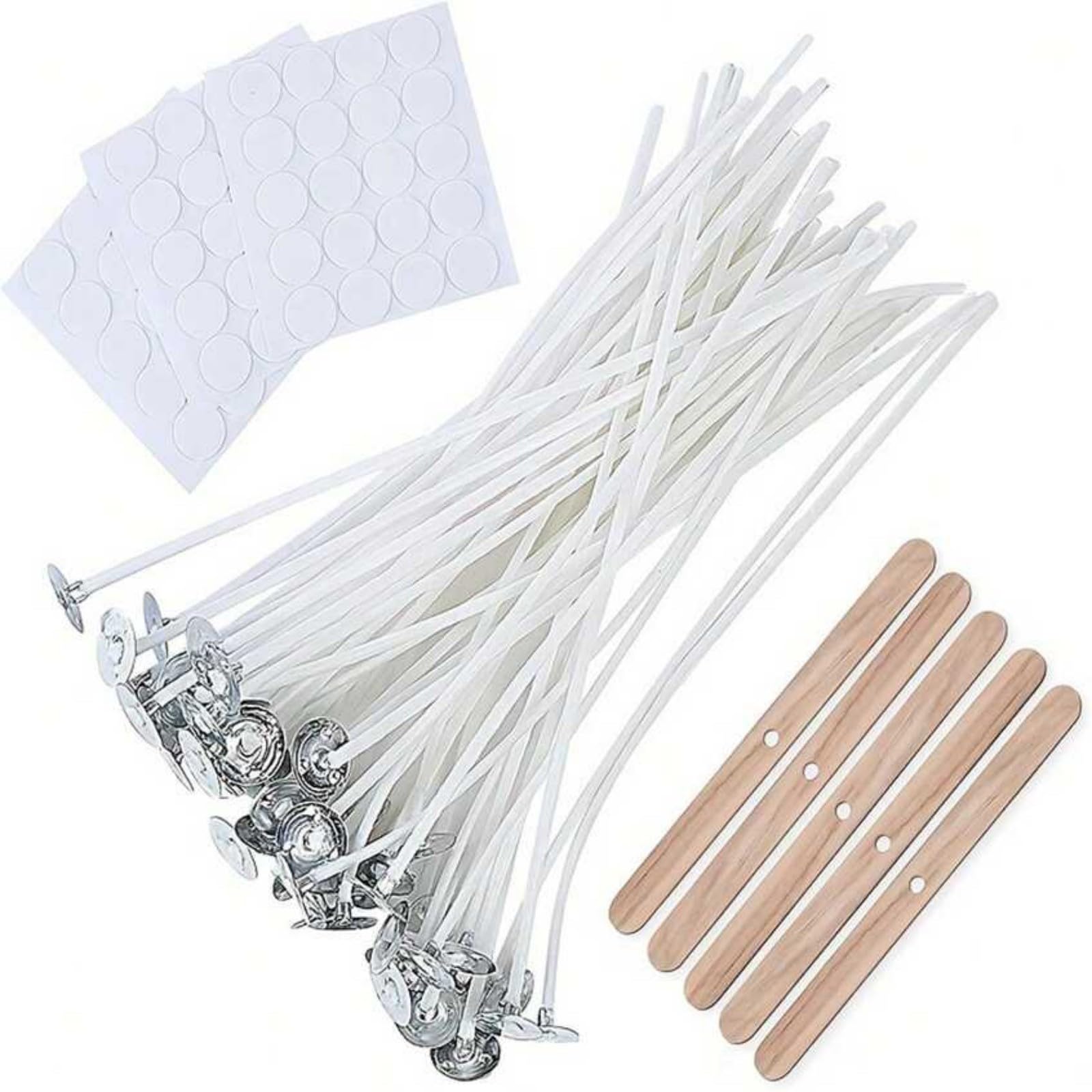 150 Pcs Candle Wicks for Making Candles for DIY Candle Crafts, 10cm Cotton Pre Waxed Candle Wicks with 5 Pcs Candle Wick Holders 60pcs Double-sided Adhesive Points