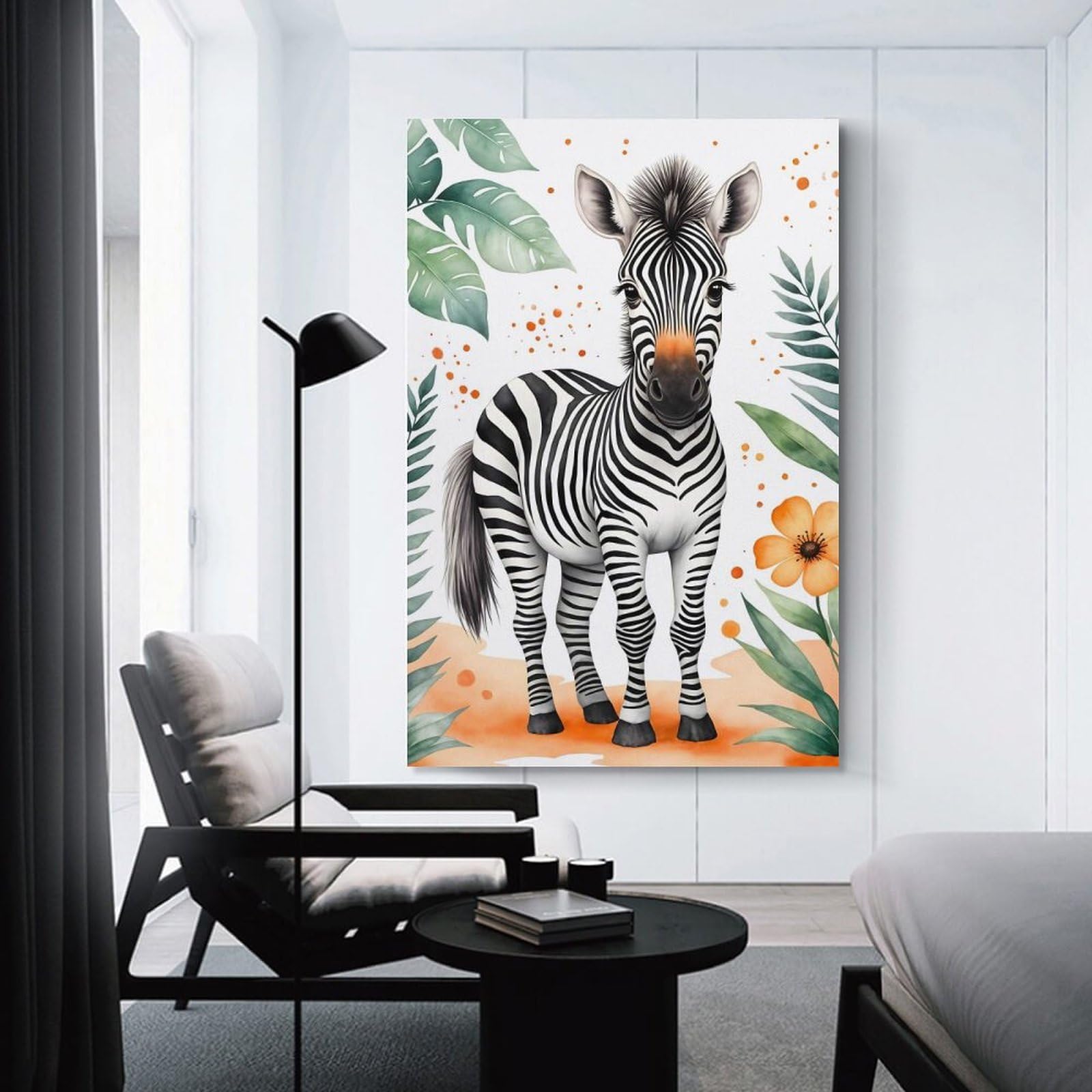 Junmoney Cute Zebra Watercolor Canvas Wall Decor 20x30inch(50x75cm), for Study, Office Or Focused Interiors, Wall Art That Adds Style to Work Areas