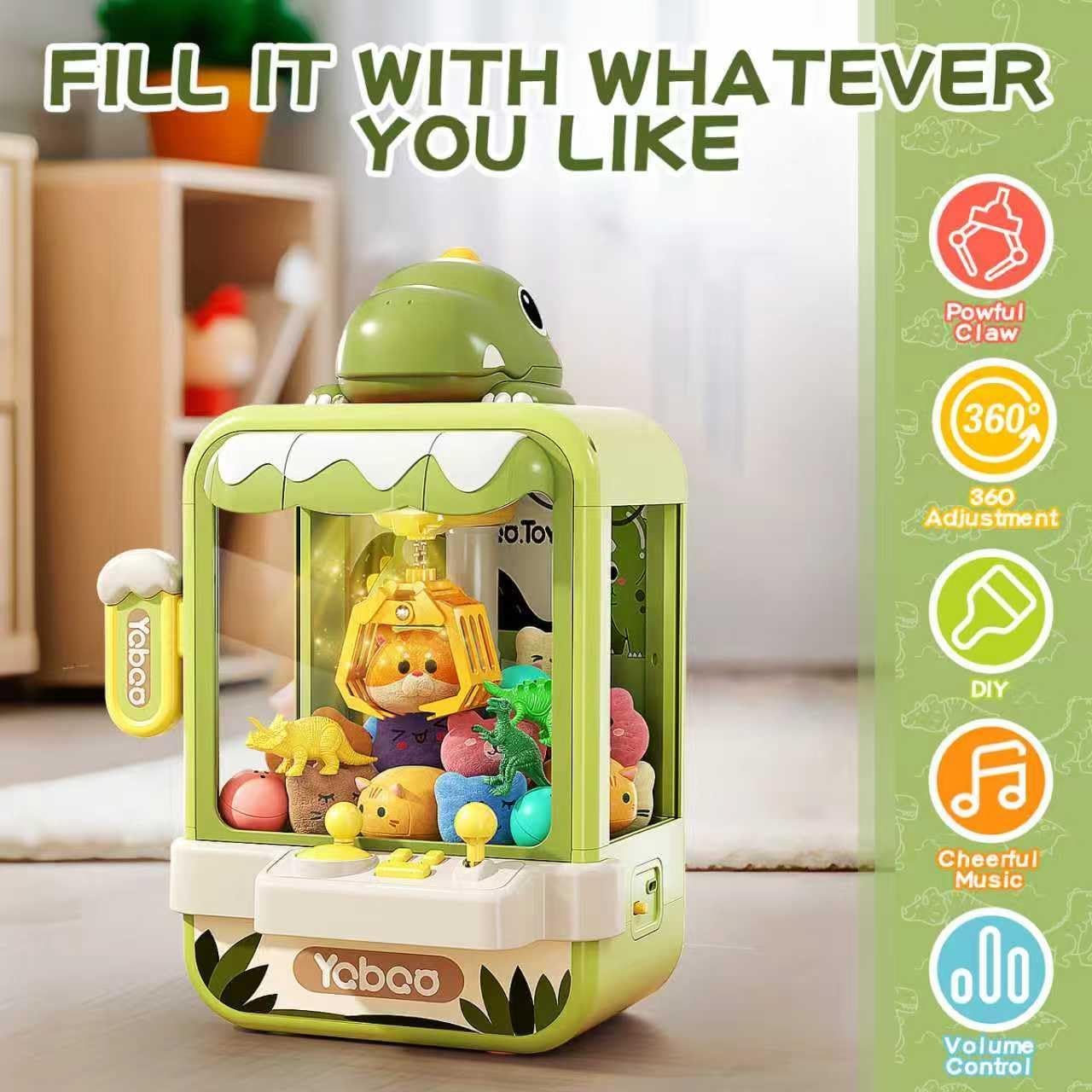 Dinosaur Claw Machine for Kids,Electronic Arcade Game Machine with Music,Mini Vending Machine Boys Birthday Toys Gifts Age 3+ Years,Includes 10 Plush Toys & 12 Dinosaur Accessories