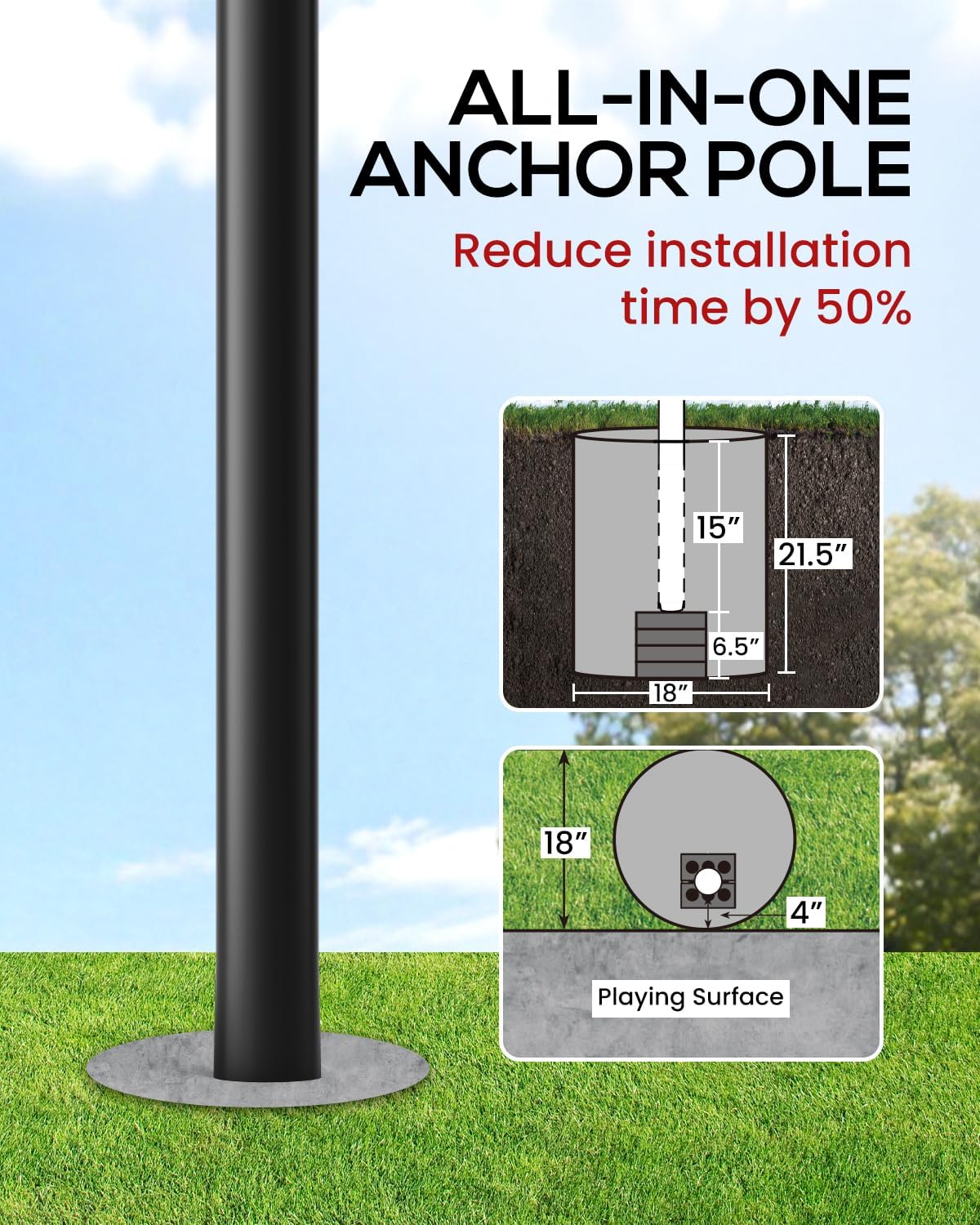 In-Ground Basketball Hoop Outdoor Adjustable (7.5-10ft) with Crank, Inground Basketball Goal System for All Ages, 45-54 Inch Shatterproof Backboard