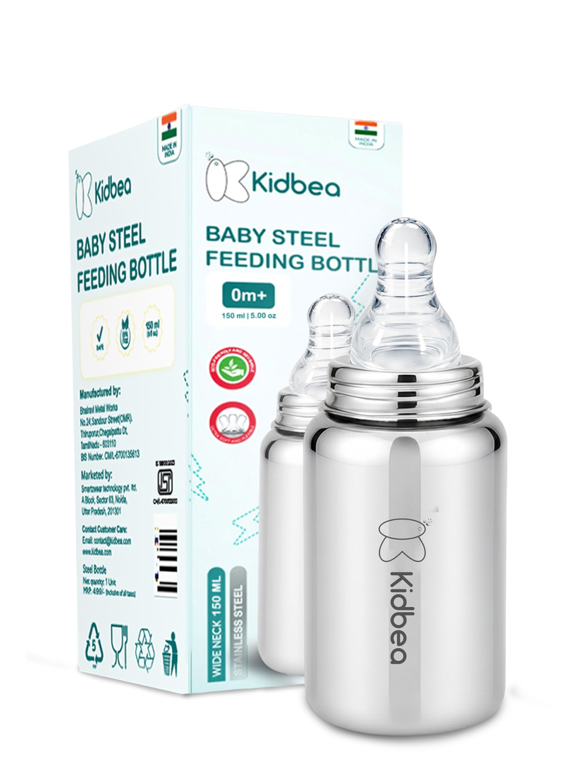 Baby Steel Feeding Bottle 150ml | Baby Milk Bottle with Advanced Anti Colic Valve, BPA Free, Soft Silicone Nipple, Wide Neck for Newborn & Infant-picture-25