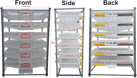 Quail Hutch Large Stackable Quail Cage for Indoor Use with 6 Layers Water Trough and Feeding Trough Easy Egg Collecting Cleaning and Care (Size: 125 x 70 x 182 cm/49.2 x 27.5 x 71.6 inches)