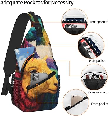 Cross Chest Bag Durable Polyester Material with Unique Multiple Colorful Sheep Print for Commuting and Travel Wearing