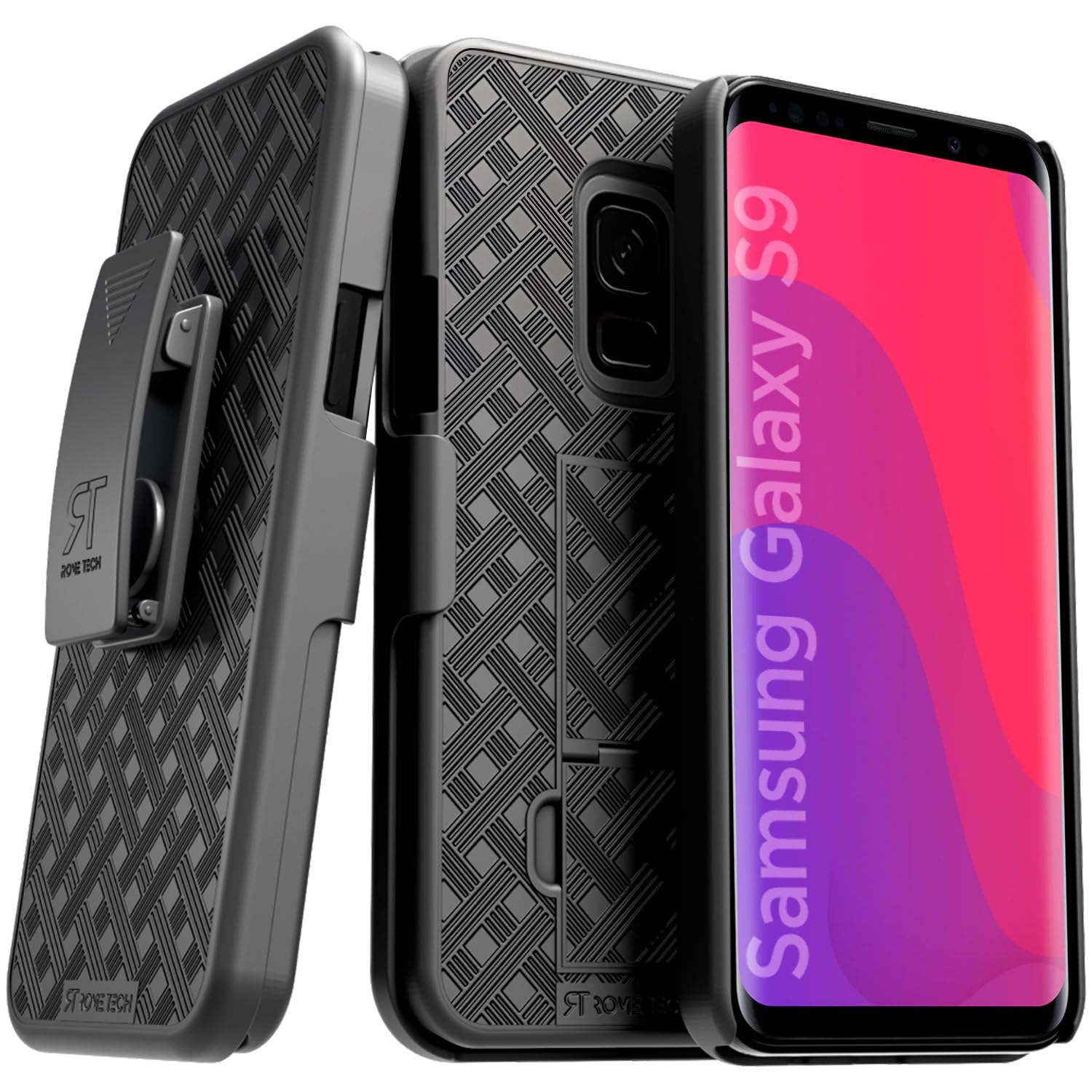 Designed for Samsung Galaxy S9 Case with Belt Clip Holster - Kickstand Cover Phone Case - Black