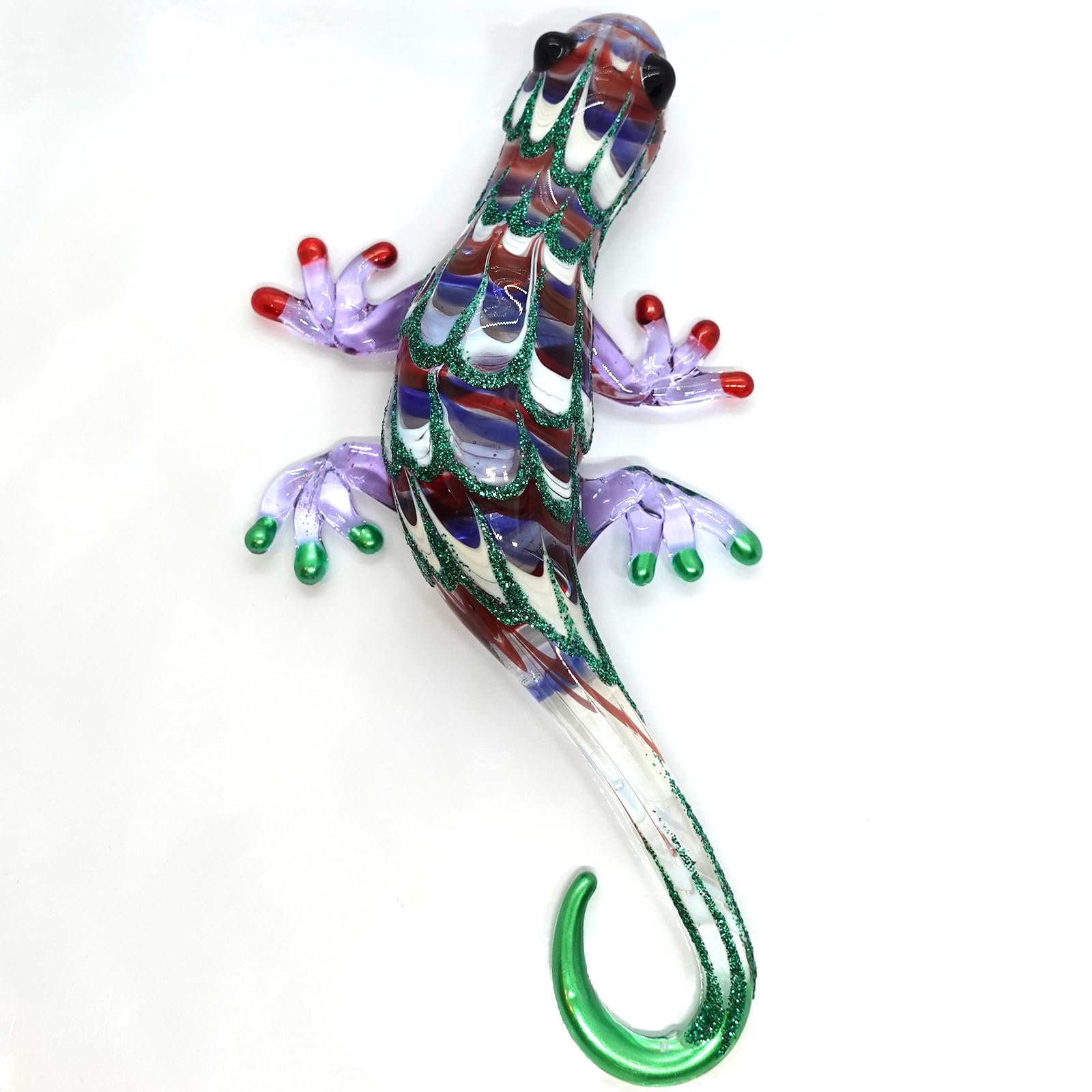 Gecko en verre soufflé peint à la main : une figurine d'art unique de 12,7 cm pour collectionneur