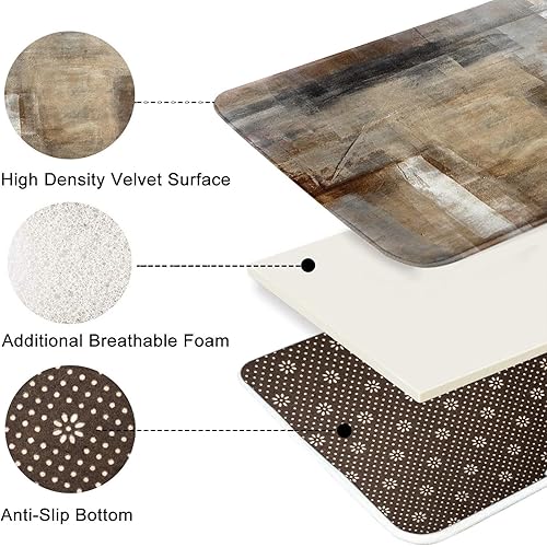 Miniatura 4 de Britimes Juego de 2 tapetes de baño de arte abstracto moderno, color marrón y gris, cubierta lavable, tapetes para decoración de baño, 16 x 24 y 20