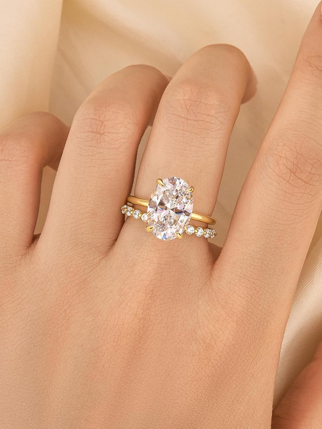 5 CT Oval Cut CZ Bridal Ring Set for Women, S925 Silver 2-Piece Wedding Engagement Rings, 5A Grade CZ Stackable Promise Ring Set - Image 3