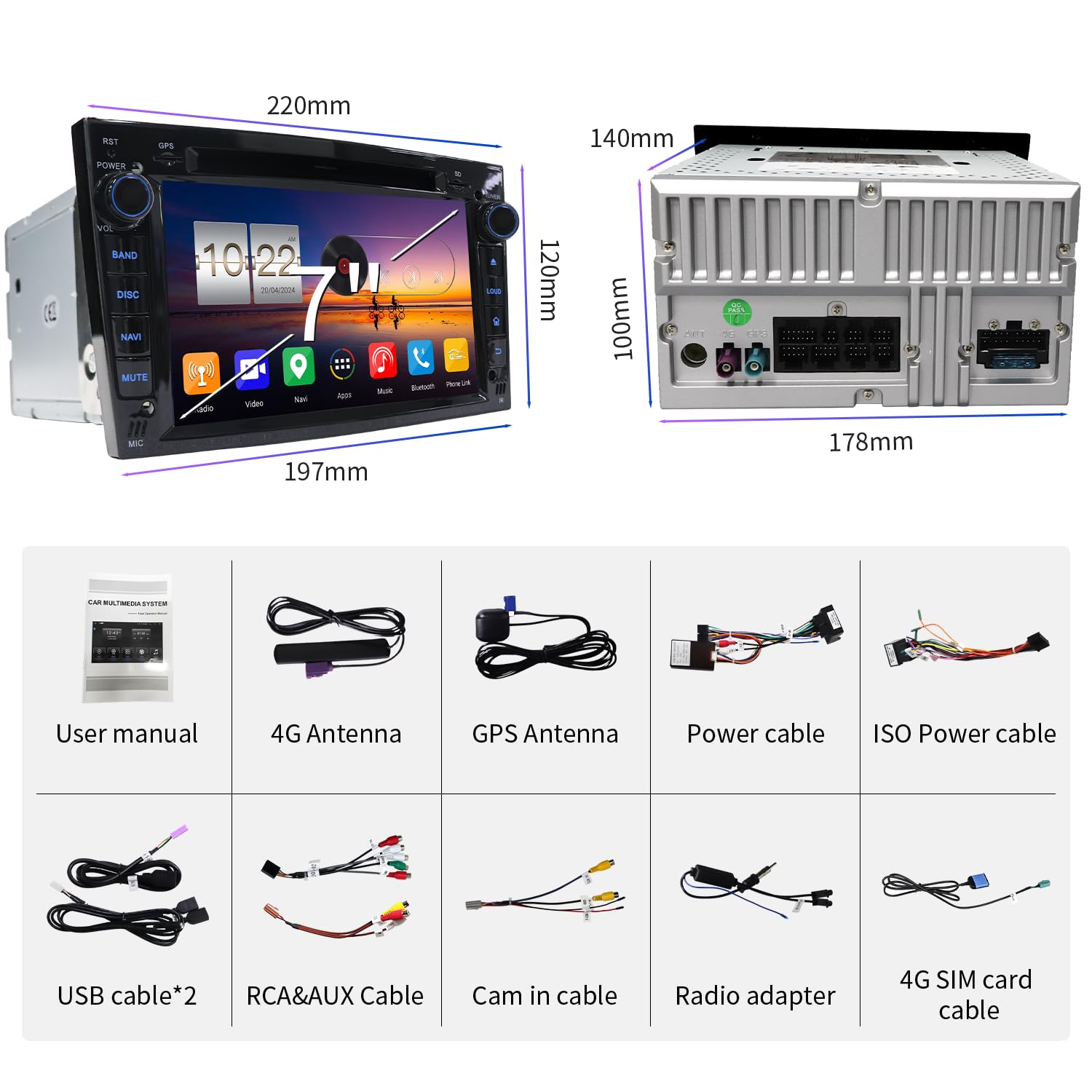 [Android 13.0 4GB+64GB 2.0Ghz] Autoradio Bluetooth Carplay 2 DIN per Opel, Autoradio da 7 Pollici con Schermo WiFi/GPS/RDS/CD DVD/USB/FM/SD/RCA, Supporta il Controllo Del Volante