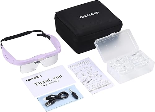 Vista 28 de YOCTOSUN Lupa de diadema con 3 luces LED, estuche de almacenamiento, correa para la cabeza y 5 lentes desmontables 0.75X, 1.25X, 2.0X, 3.0X 4.0X