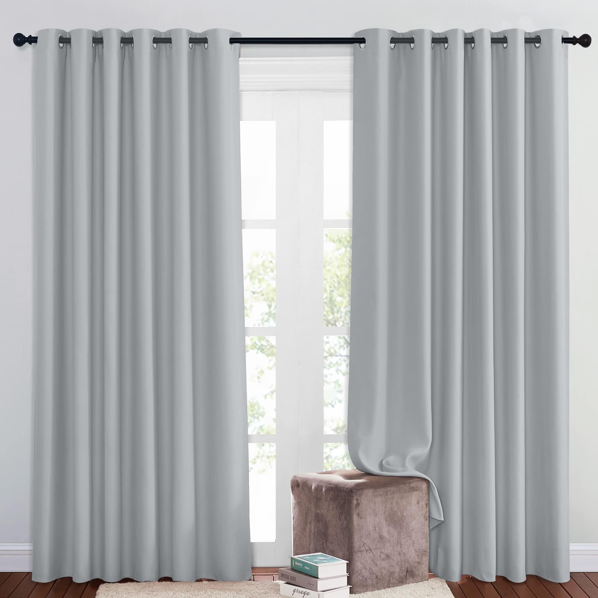 PONY DANCE Blackout Thermal Curtains for Kids Bedroom Energy Saving & Light Blocking Curtains Eyelet Extra Wide Drapes for Nursery/Living Room/Hotel, 2 Panels, W90 X L84, Silver Grey โ image 1