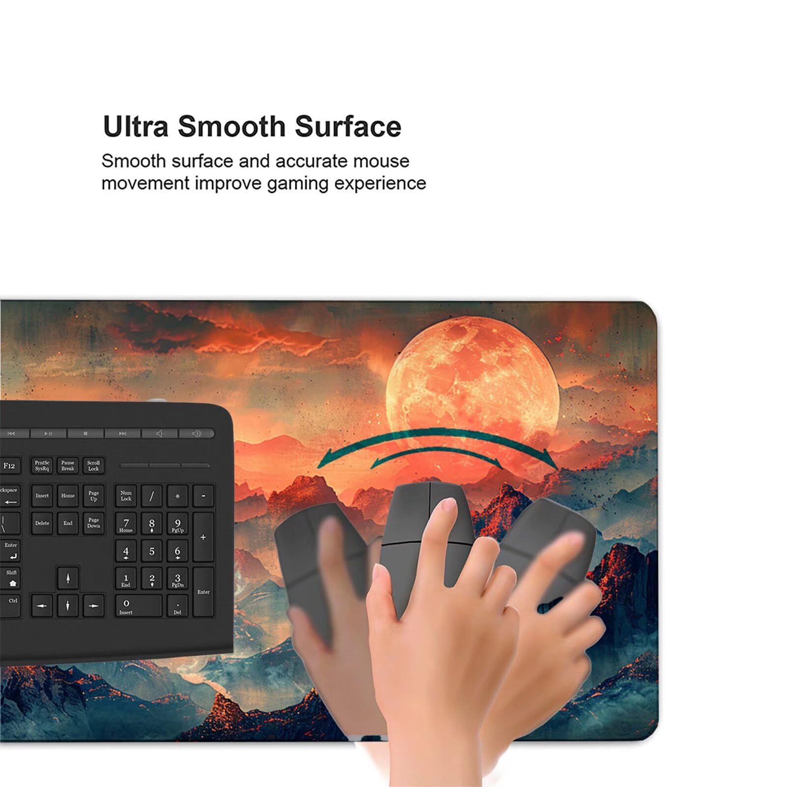 Tappetino Mouse Rosso, Luna Gaming Tappetino Mouse XXL 1200x600x3mm, Tappetino Scrivania Impermeabile e Antiscivolo, Migliora Precisione e Velocità Mouse Pad, per Accessori Gaming, Regalo 0-G-5