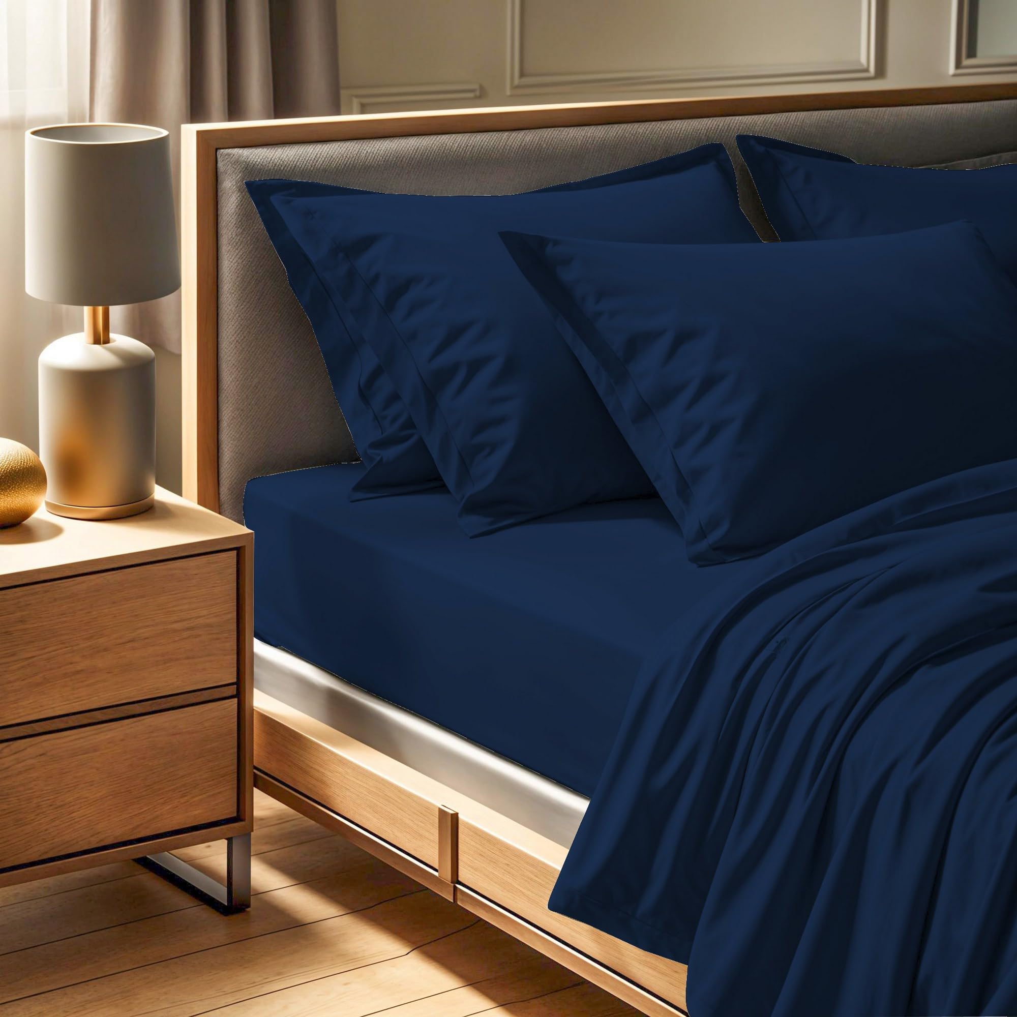 Premium Ranforce Double XL Fitted Sheet (140 x 200 + 30 cm) | 100% Cotton, 145 Thread Count, Dark Blue | Machine Washable at 30°C, Soft & Durable