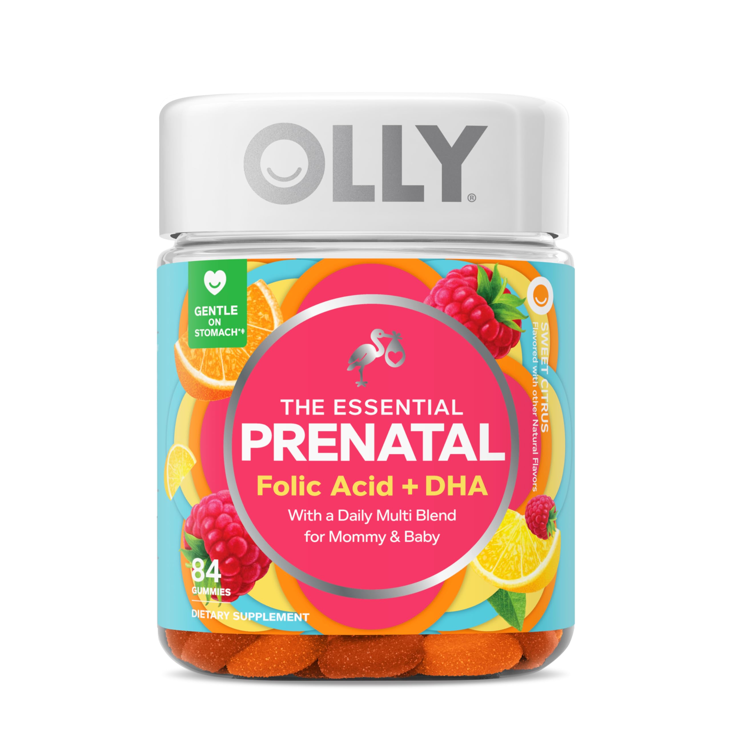 OLLY Essential Prenatal Gummy Multivitamin Folic Acid Vitamin D Omega 3 DHA Supports Healthy Growth and Brain Development