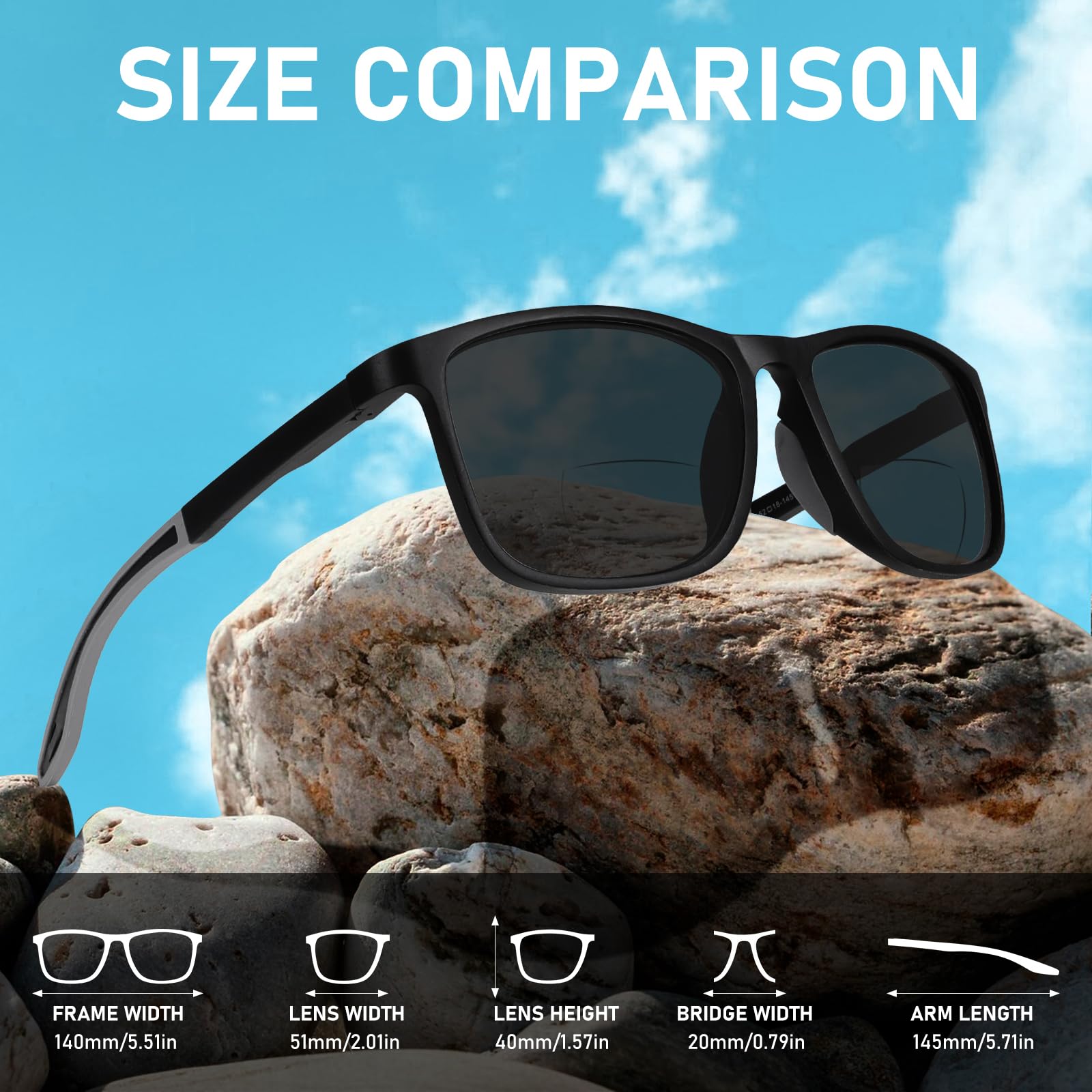 BLOEXCLU - Bifokale Lesebrille Herren UV400 Schutz, Ideal für den Außenbereich, Bifokale Lesebrille für Damen und Herren (4 Gemischte Dioptrien A, 2)
