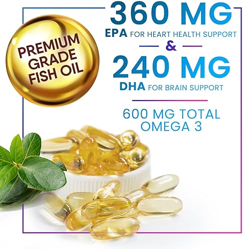 Miniatura 3 de Suplemento de aceite de pescado Omega 3 de 2400 mg, de origen sostenible, cápsulas blandas de suplemento omega-3 de triple fuerza, apoyo para la