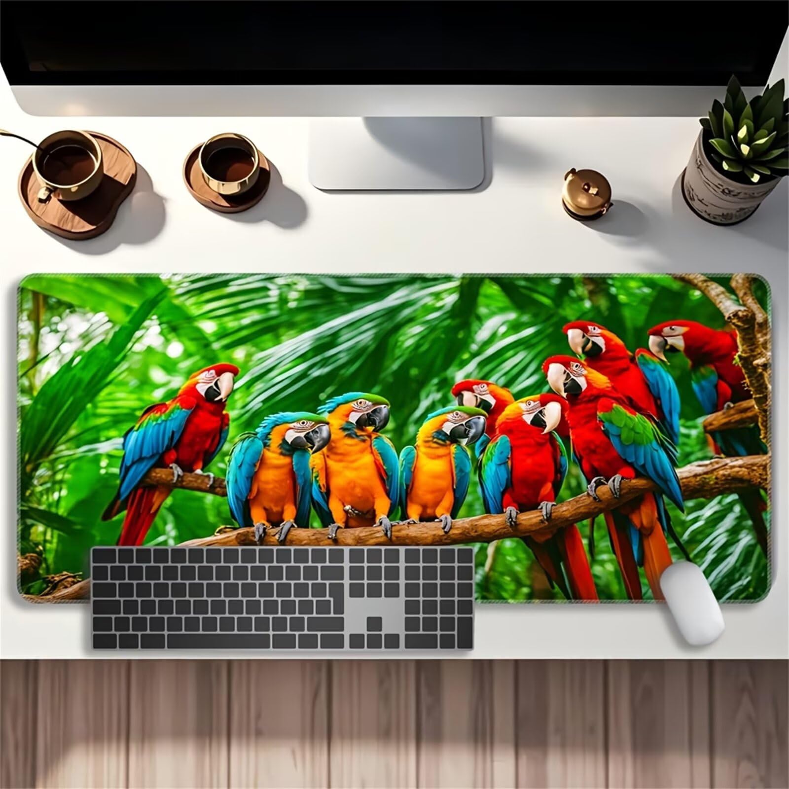Tappetino Mouse Gaming XXL 1200x600x3 mm, Tappetino da Scrivania Grande, con Bordi Cuciti Rinforzati, Base in Gomma Antiscivolo, Tappetino per Tastiera Lavabile per PC e Laptop, Animali Pappagalli