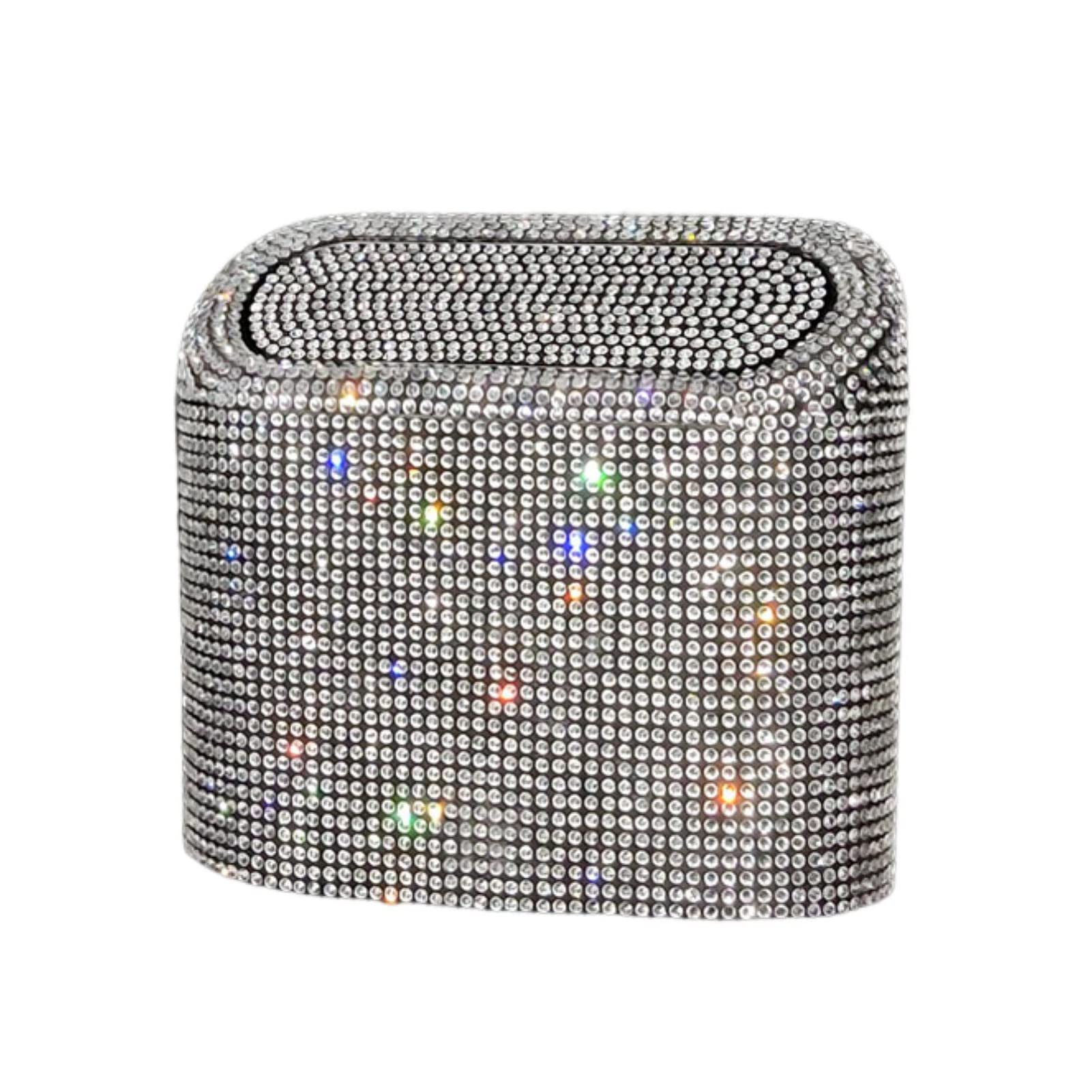Altsuceser Car Trash Can with Lid, Glitter Rhinestone Bling Mini Vehicle Trash Bin Car Dustbin Garbage Organizer, Automotive Hanging Garbage Bin Trash Container White