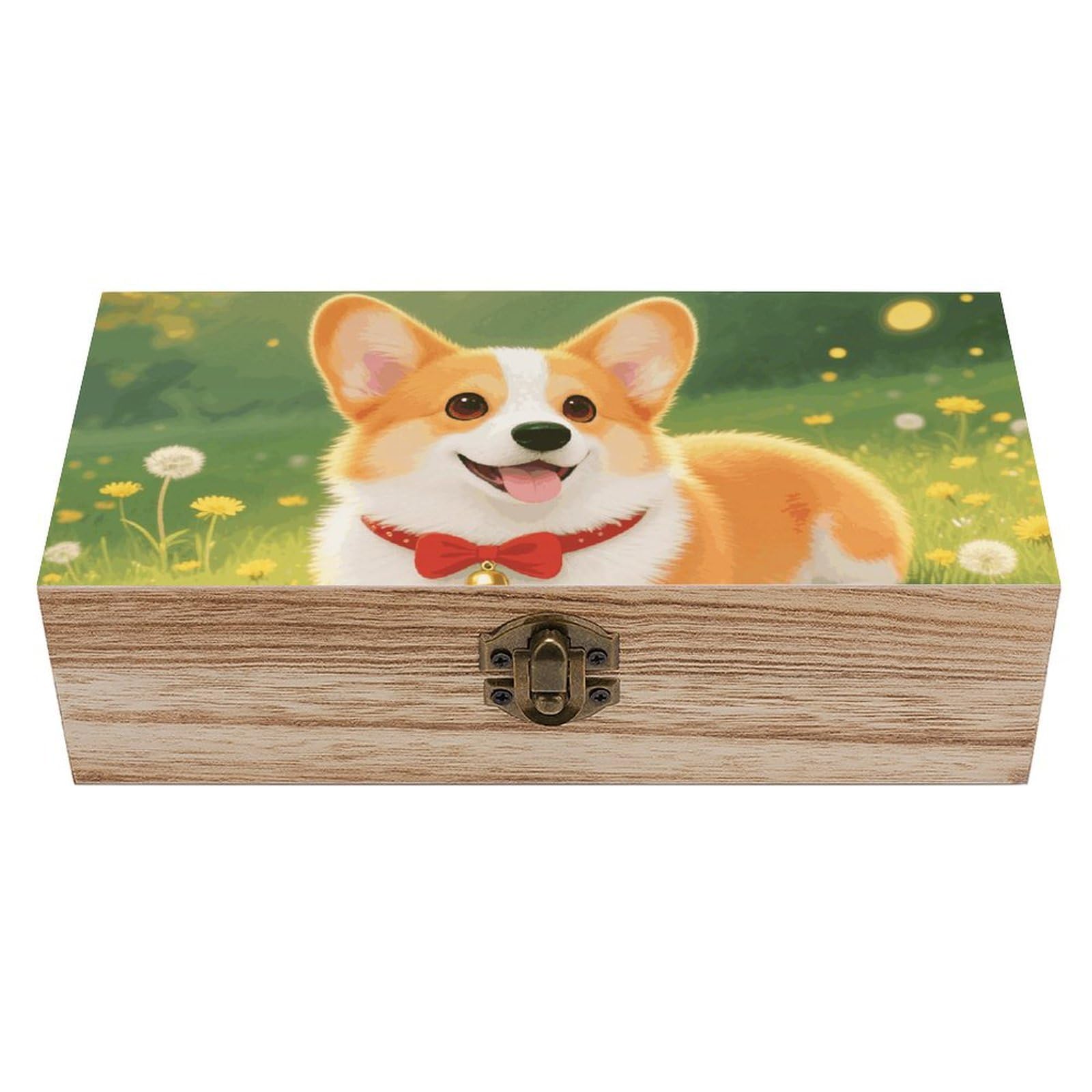 FodPand Decorative Keepsake Box Wooden Storage Boxes with Hinged Lid Handmade Corgi Wood Organizer Memory Treasure Box for Jewelry Craft Card Photo Storage Wedding Bridal Shower Gifts