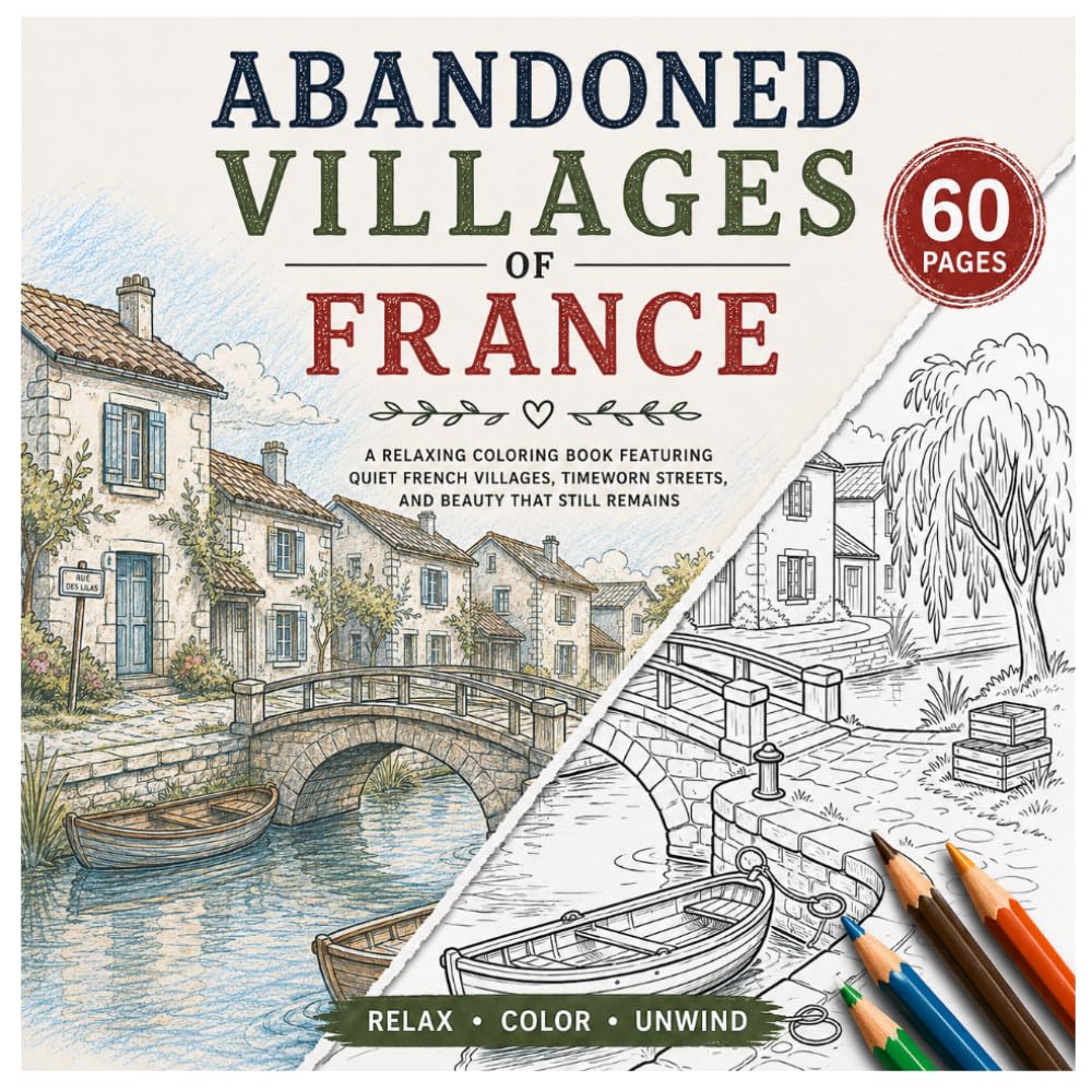 Abandoned Villages of France: A Relaxing Rural Coloring Book Featuring Rustic Stone Villages, Quiet French Countryside Scenes, and Nature-Reclaimed Landscapes (Abandoned Villages Series)