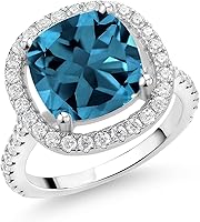 Vista 1 de Gem Stone King Anillo de compromiso de plata de ley 925 de 0.394 pulgadas con piedra preciosa y moissanita blanca Anillo de compromiso