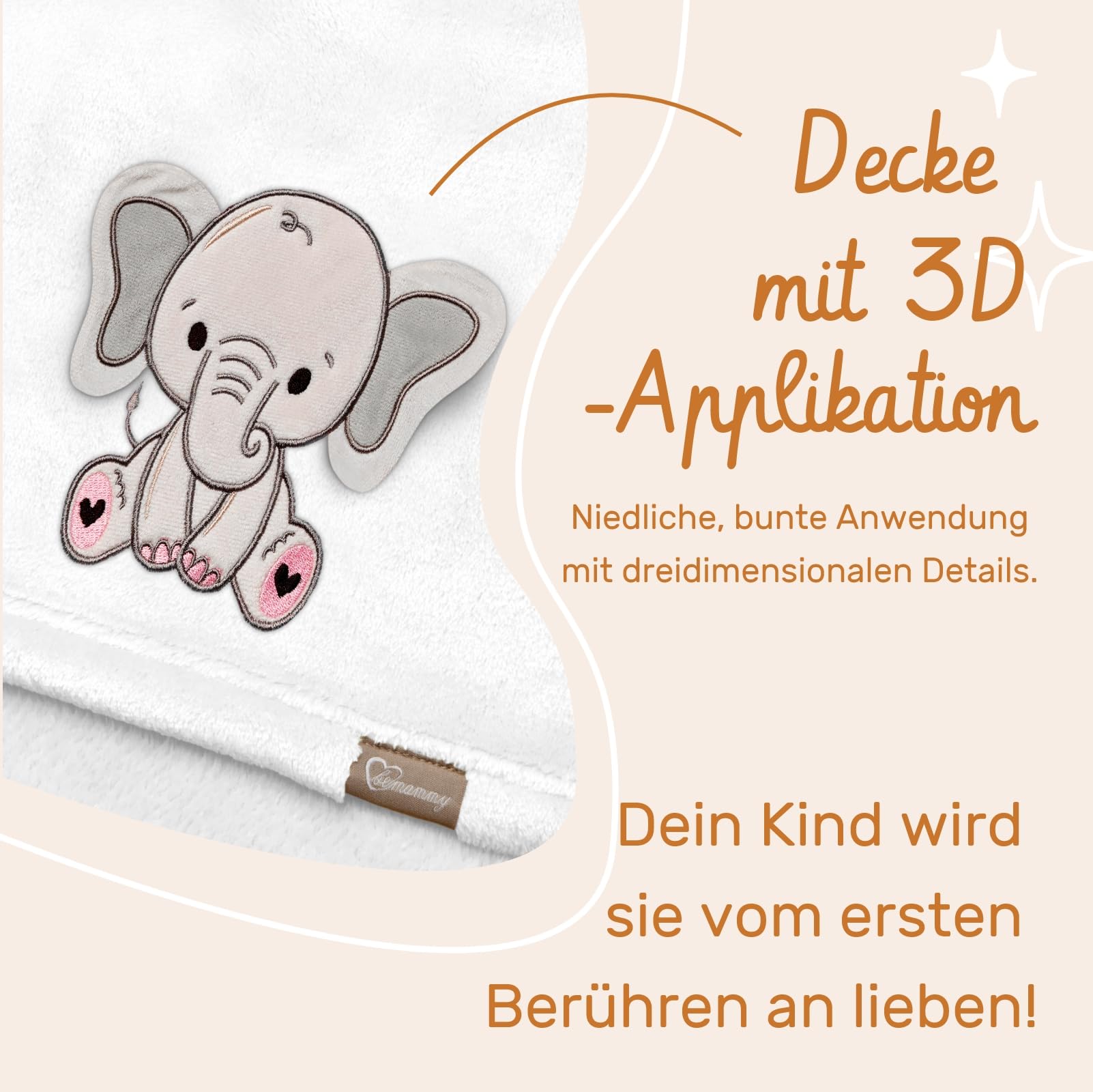 Be Mammy Coperta calda per bambini con peluche regalo per bambino con motivi 3D (Bianco - Elefante)