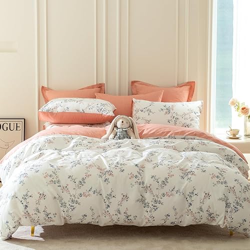 Jane yre Juego de funda de edredón floral tamaño King, 100% algodón, 3 piezas, estilo jardín, ramas de flores azules, flores, tamaño King, funda de