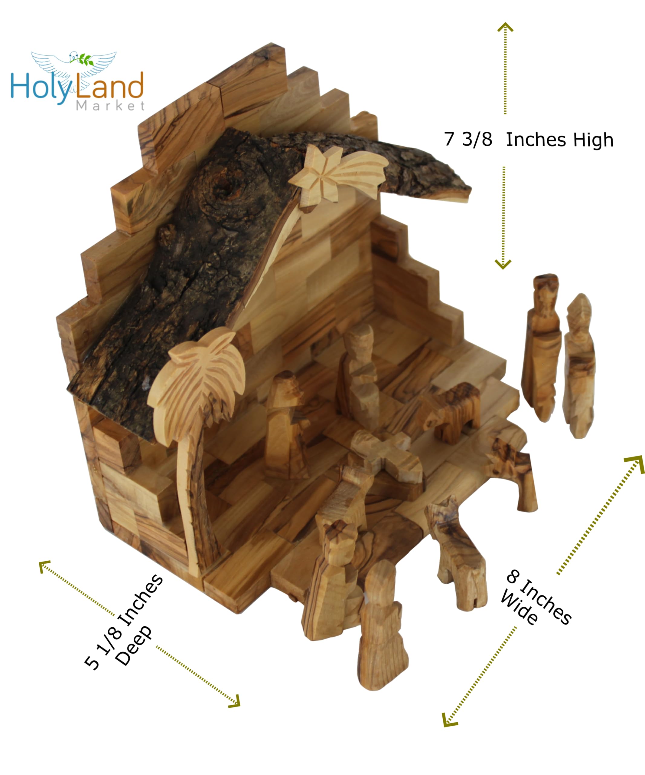 Holy Land Market Krippe aus Olivenholz mit rustikalem Stall (Barkendach)
